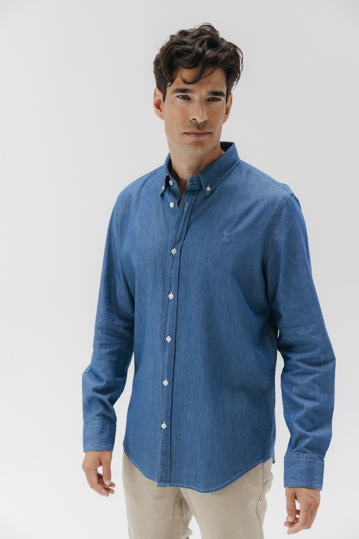 Camisa casual denim stone azul medio