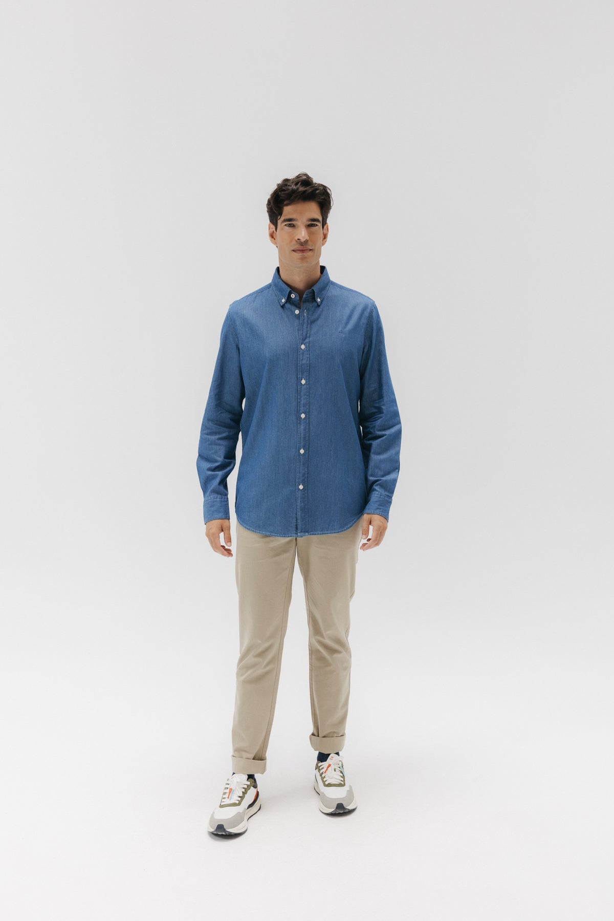 Camisa casual denim stone azul medio