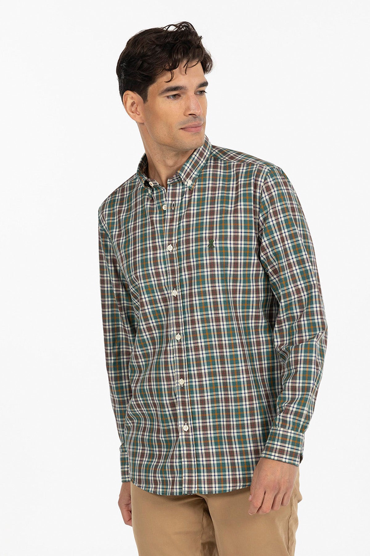 CAMISA MULTICUADRO TWILL MOSTAZA