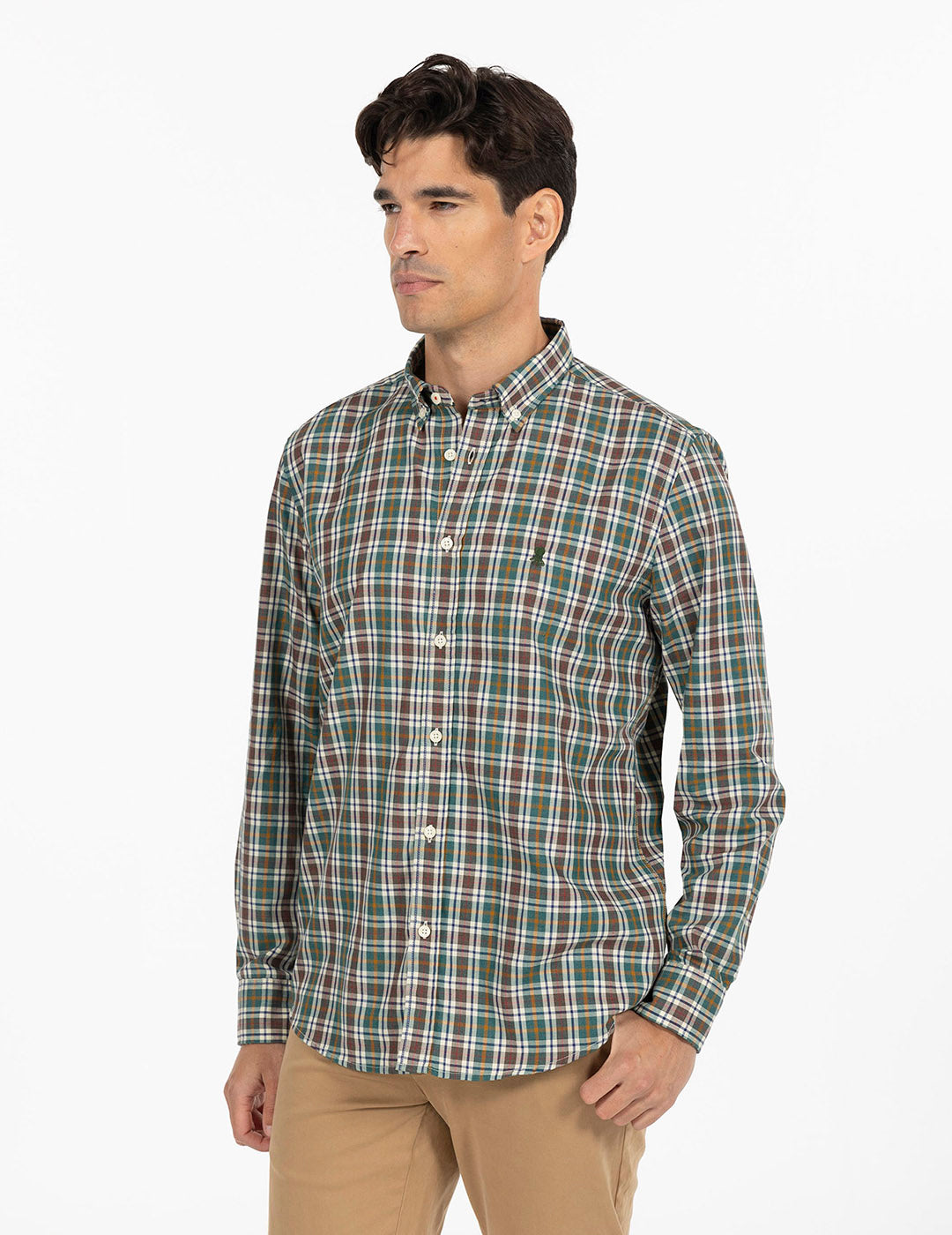 CAMISA MULTICUADRO TWILL MOSTAZA