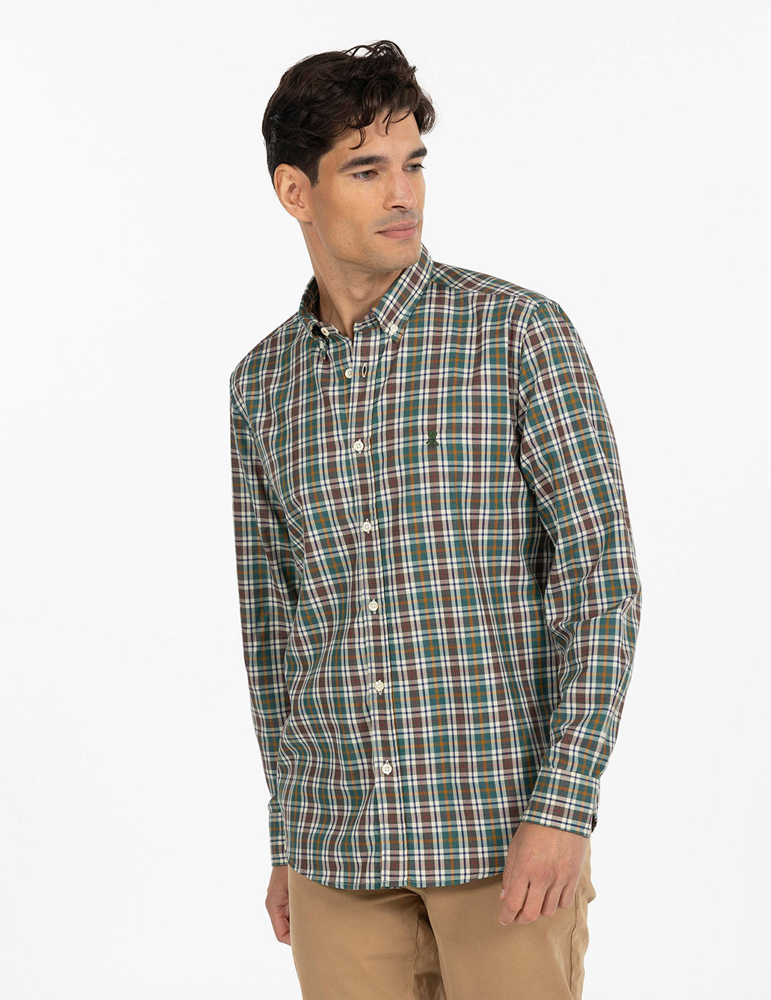 CAMISA MULTICUADRO TWILL MOSTAZA