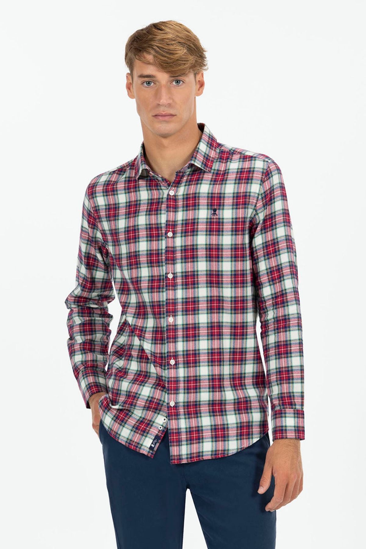CAMISA CUADROS TRICOLOR TWILL ROJO