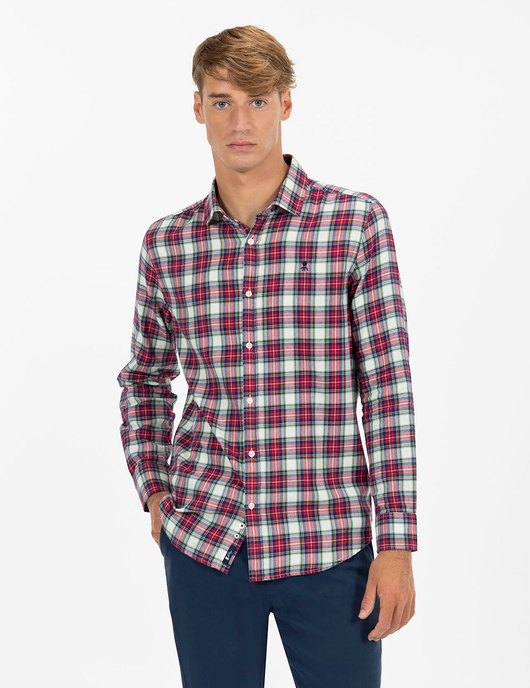 CAMISA CUADROS TRICOLOR TWILL ROJO