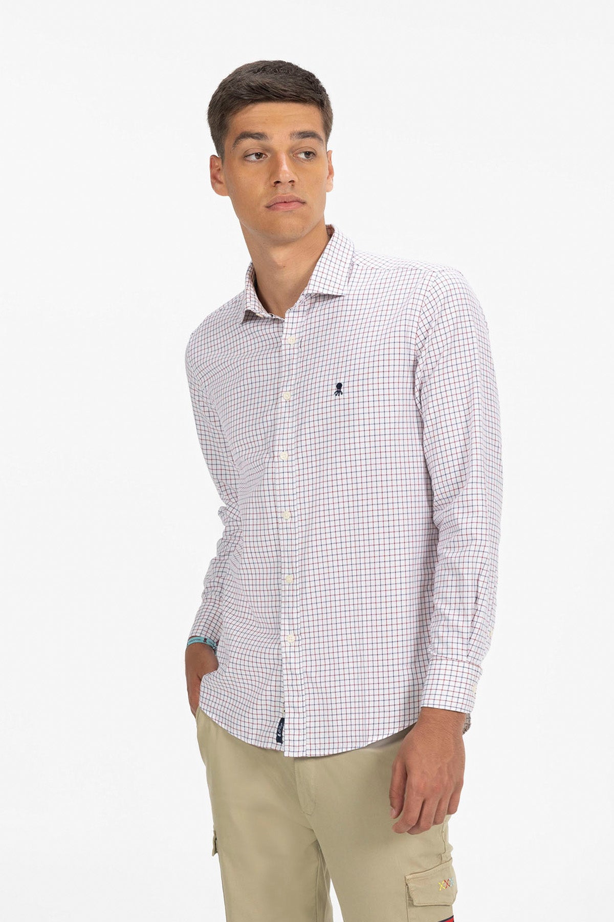 CAMISA DOBLE COLOR CUADROS TWILL AZUL MARINO
