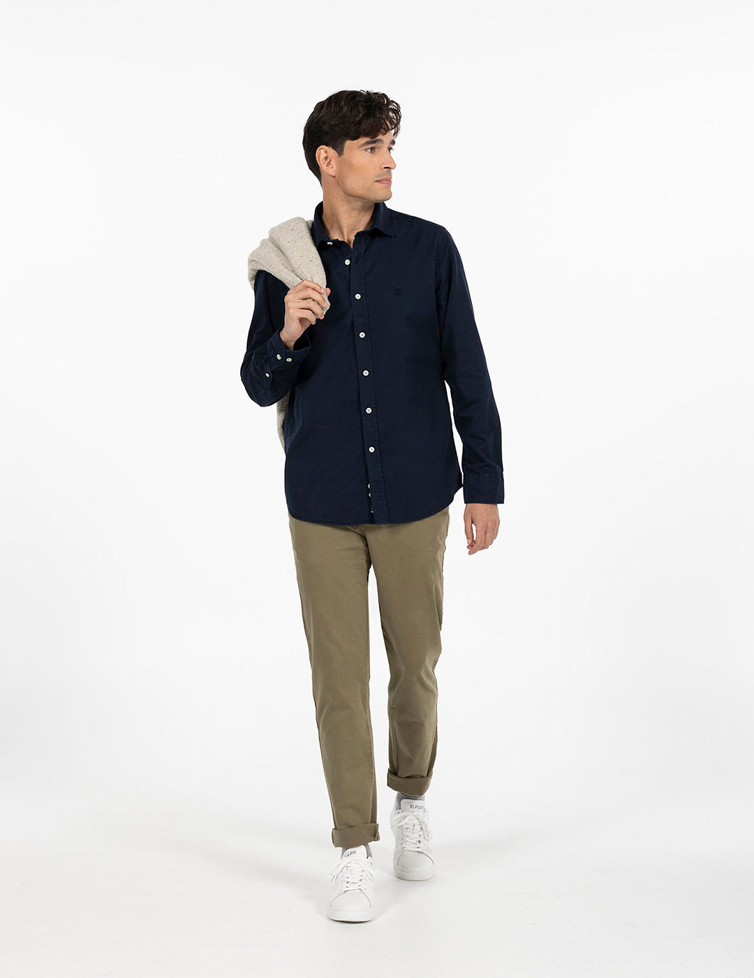 NAVY BLUE WASHED TWILL TONE LOGO SHIRT