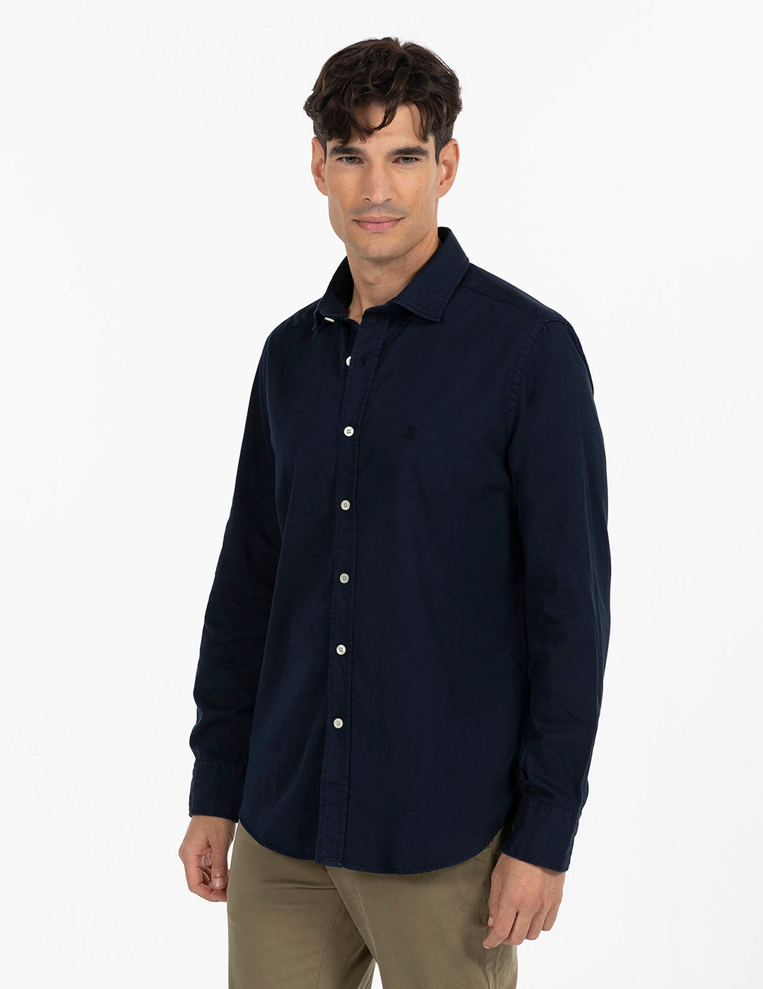 NAVY BLUE WASHED TWILL TONE LOGO SHIRT