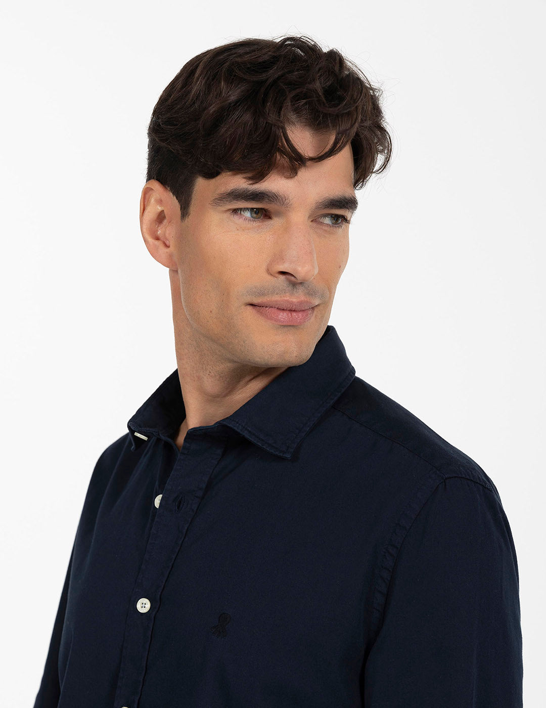 NAVY BLUE WASHED TWILL TONE LOGO SHIRT