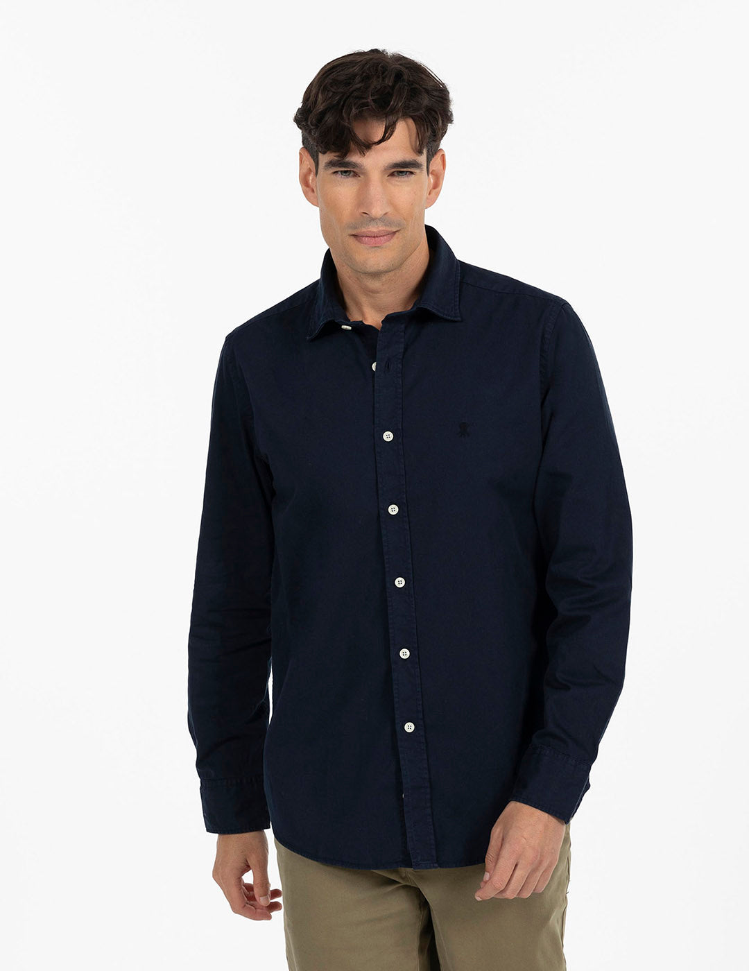 NAVY BLUE WASHED TWILL TONE LOGO SHIRT