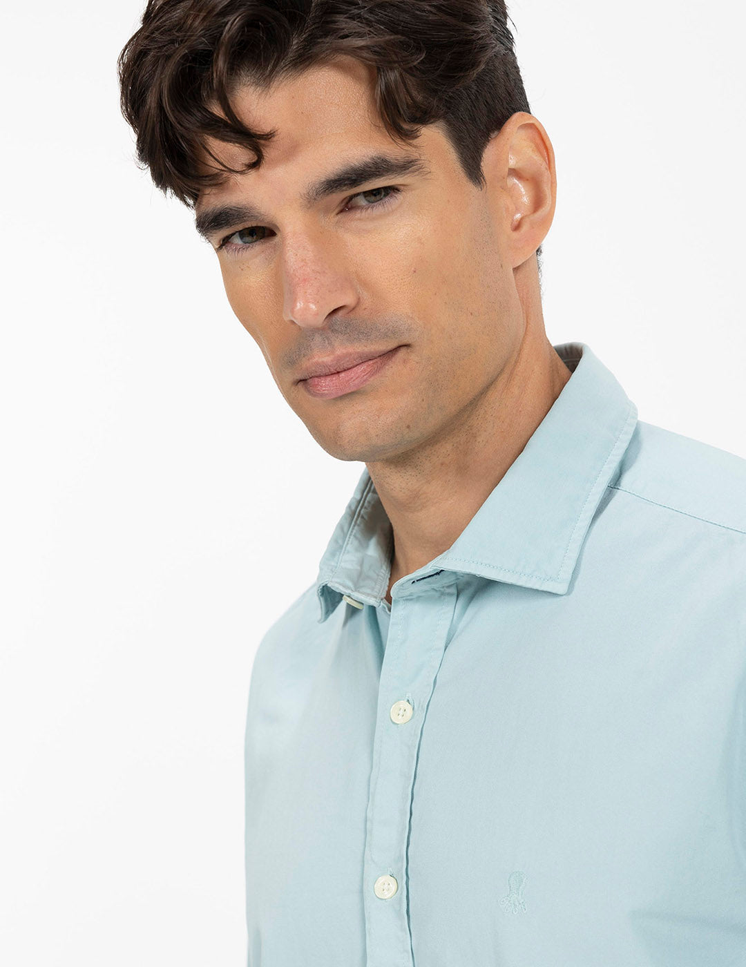 DELAVÉ WATER GREEN WASHED TWILL TONE-TONE LOGO SHIRT