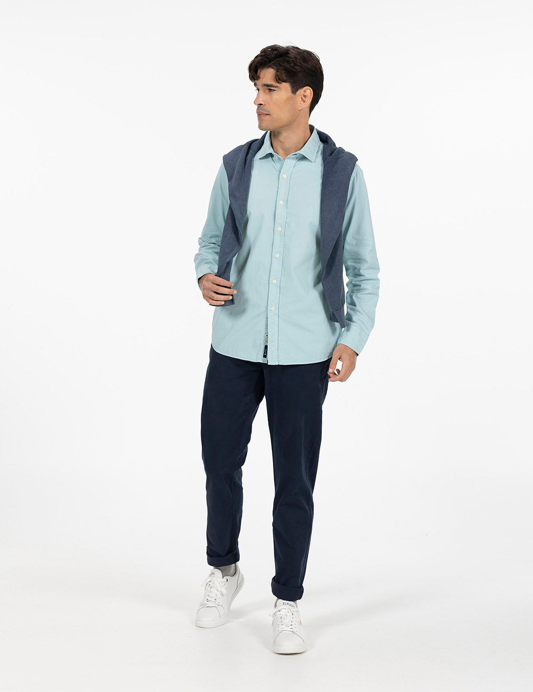 DELAVÉ WATER GREEN WASHED TWILL TONE-TONE LOGO SHIRT