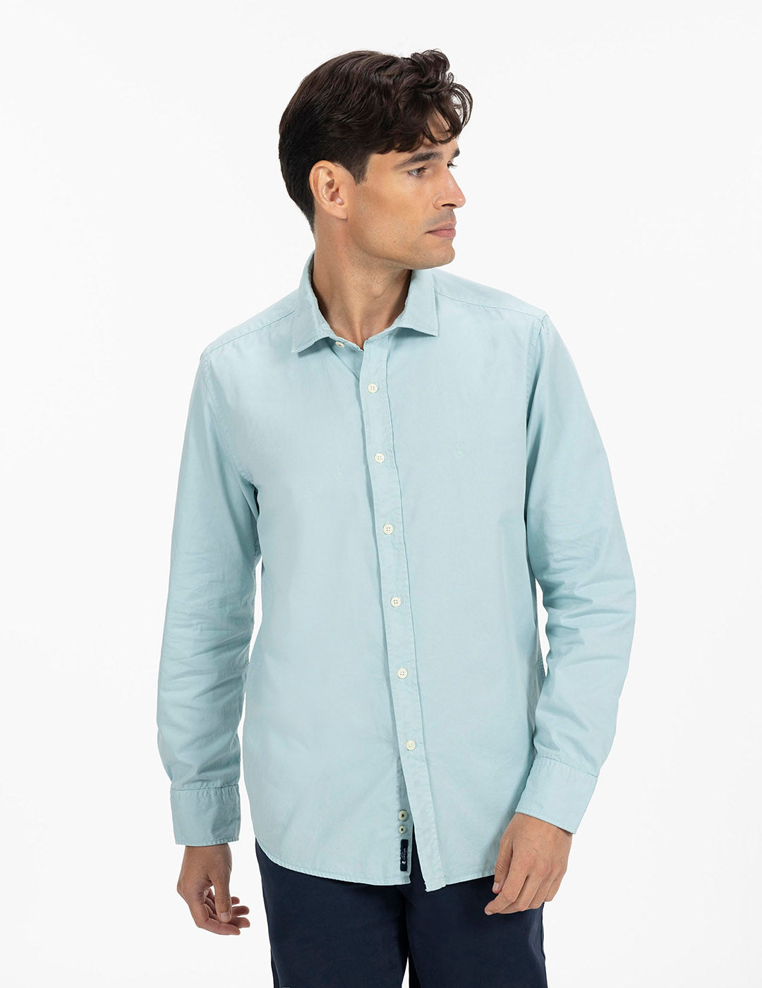 DELAVÉ WATER GREEN WASHED TWILL TONE-TONE LOGO SHIRT