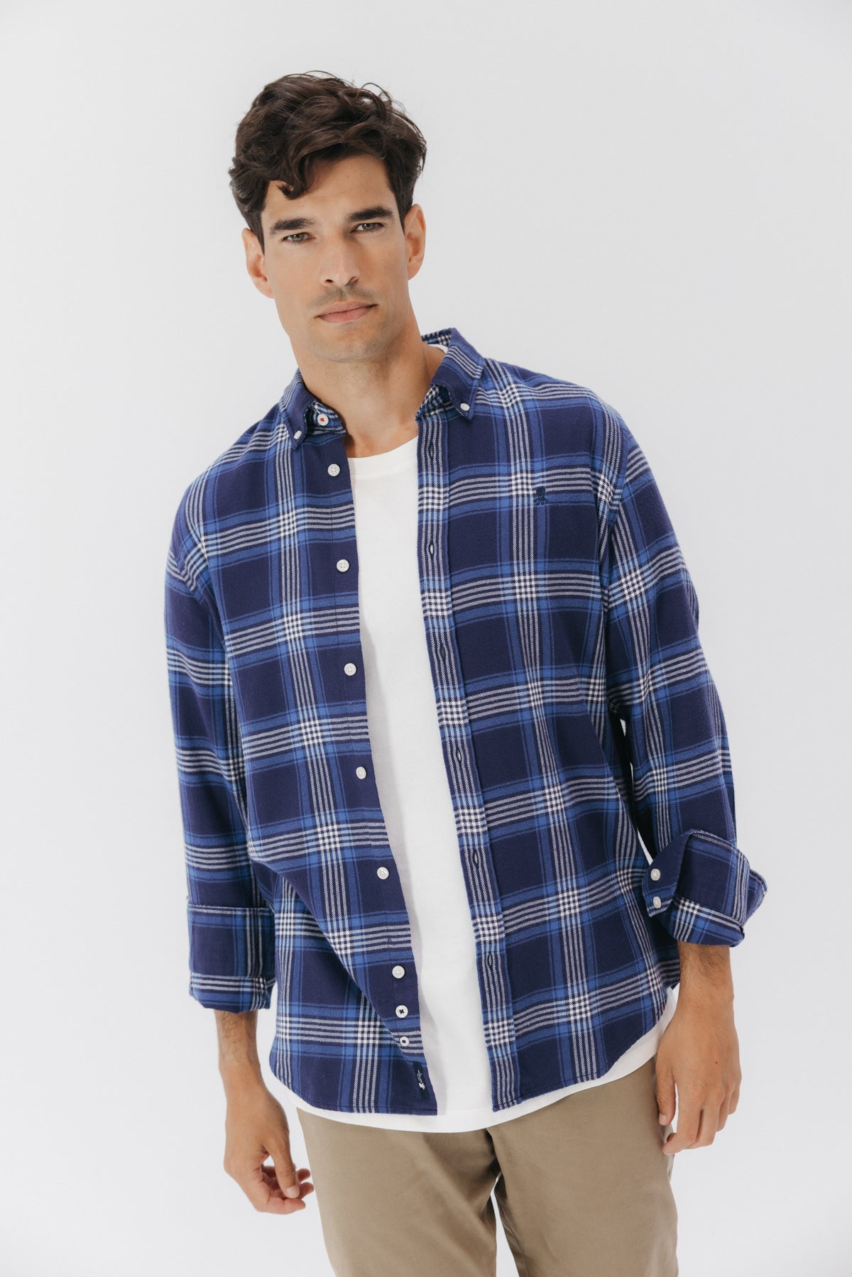 CAMISA CASUAL SARGA ESCOCÉS AZUL