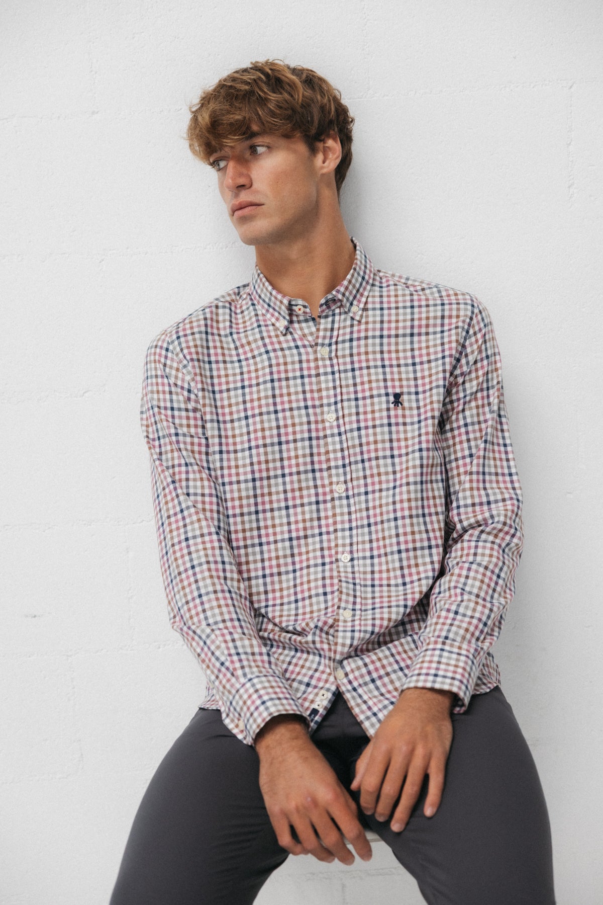 CAMISA CASUAL SARGA CUADRO ROSA MULTICOLOR