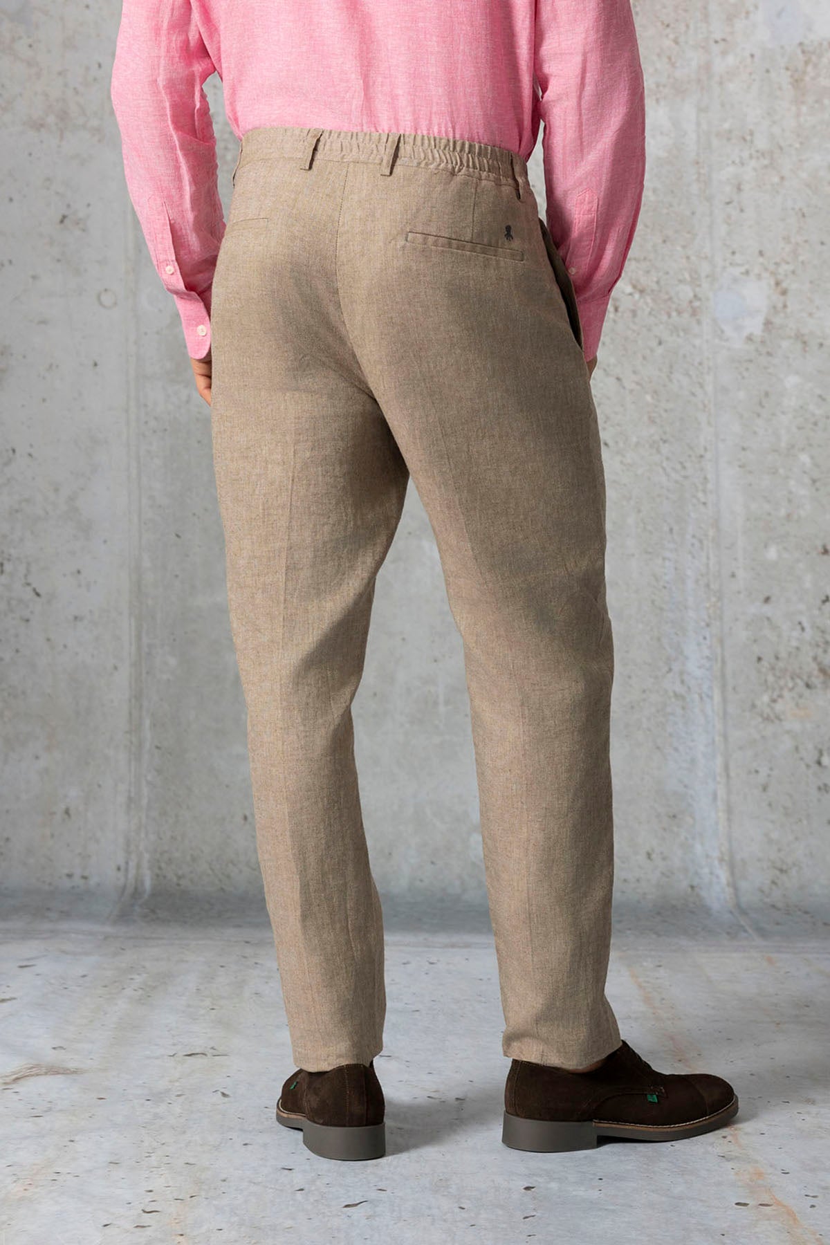 PANTALÓN CORDÓN ESPIGA CON LINO BEIGE