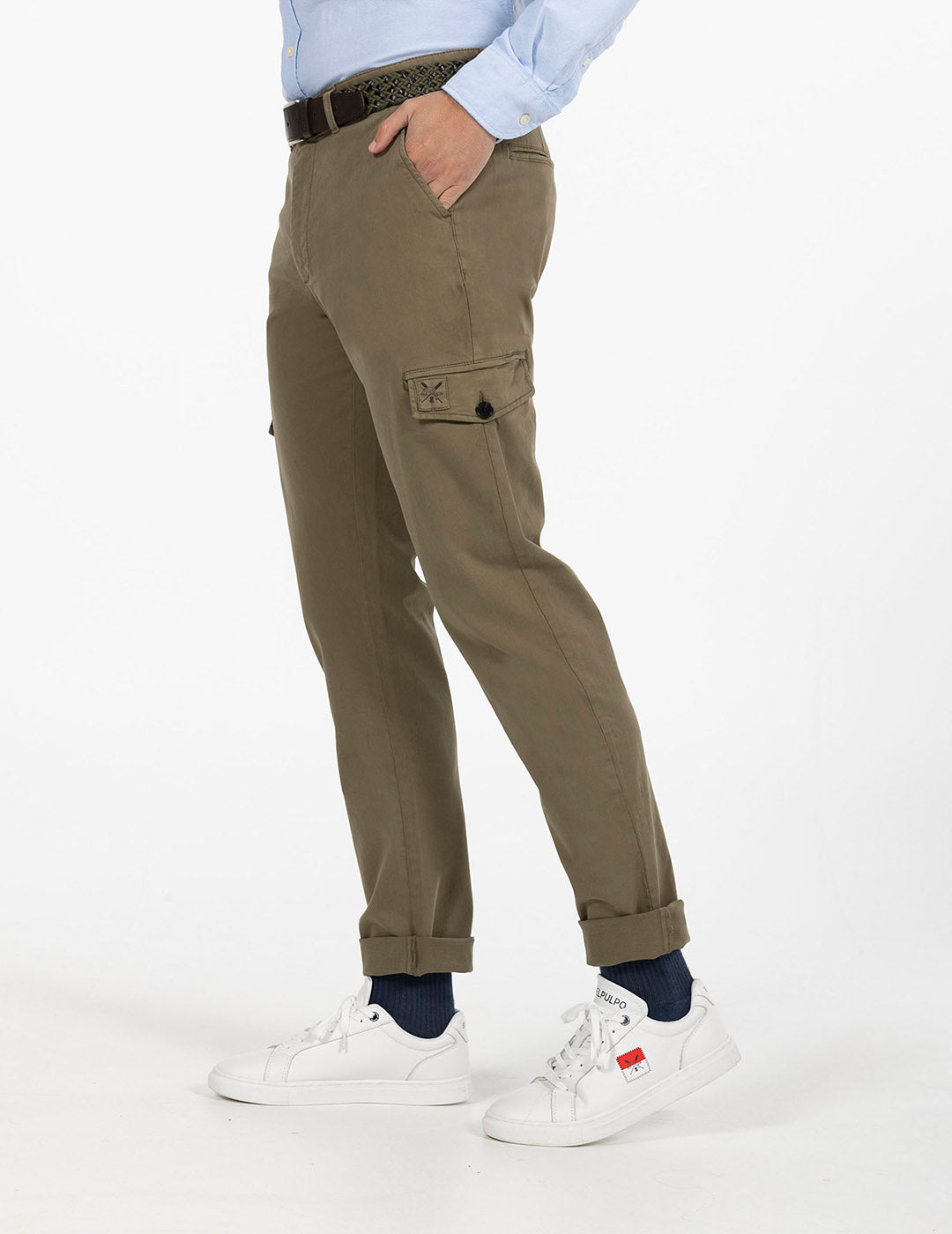 KHAKI GREEN PLATED CARGO PANTS