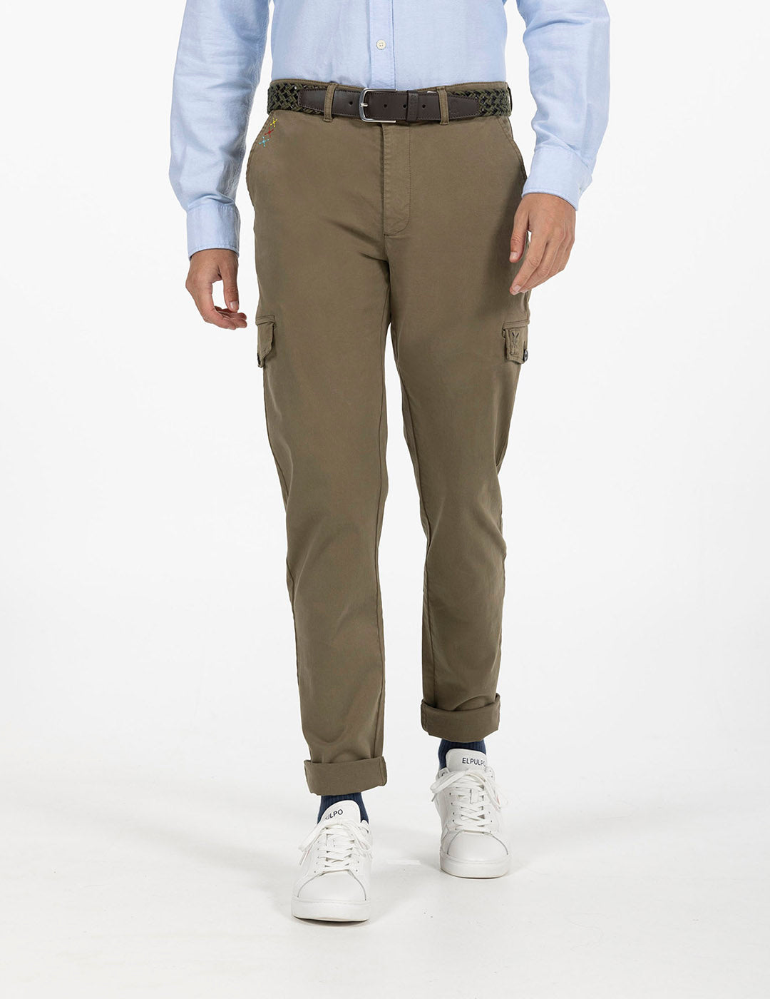 KHAKI GREEN PLATED CARGO PANTS