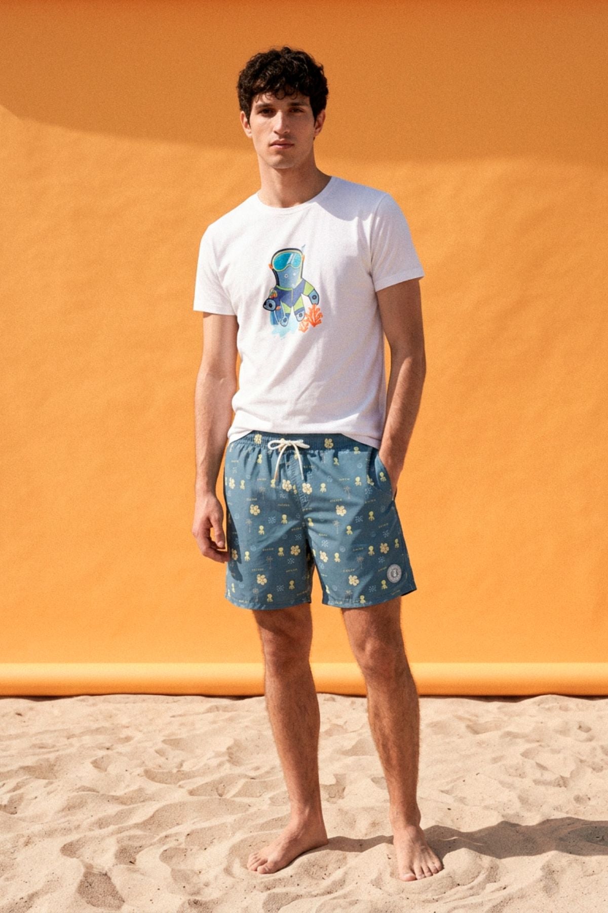 BAÑADOR ESTAMPADO PALMERAS AZUL MARINO DELAVÉ