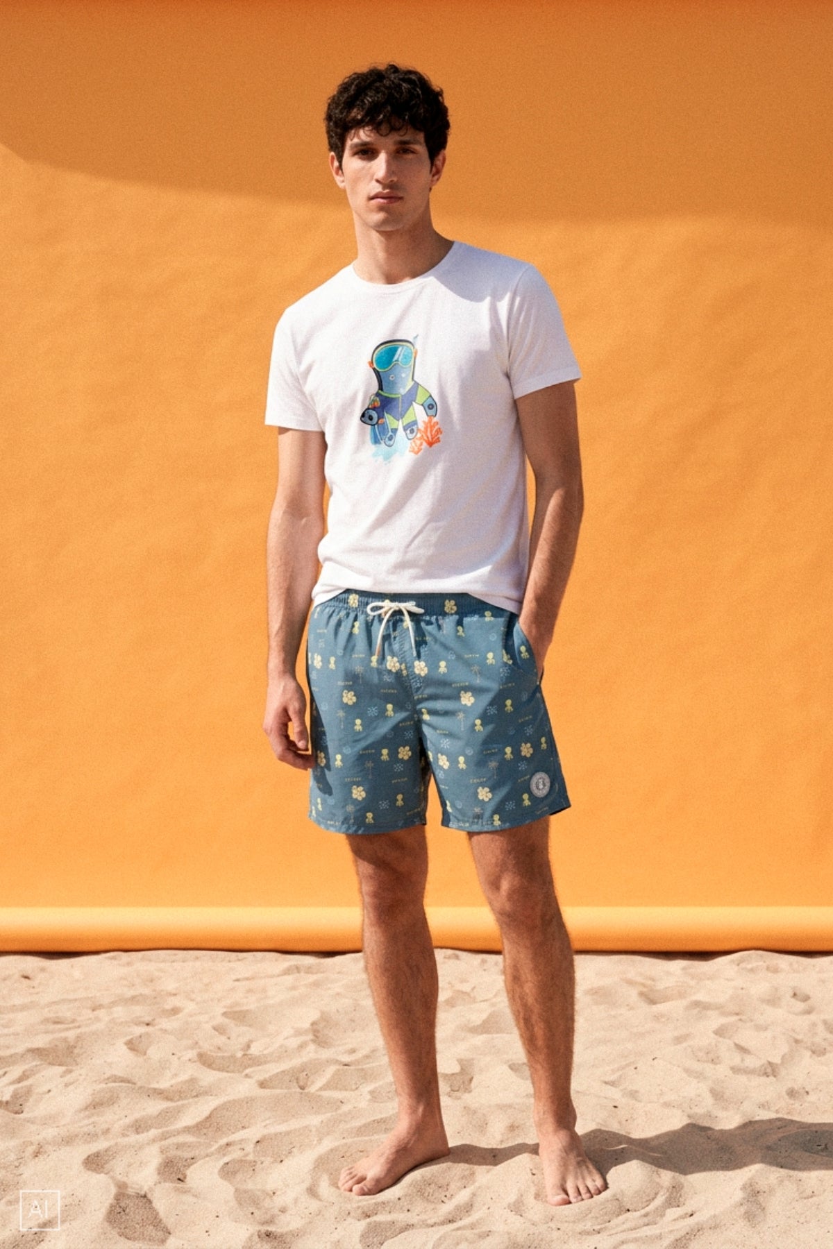 BAÑADOR ESTAMPADO PALMERAS AZUL MARINO DELAVÉ
