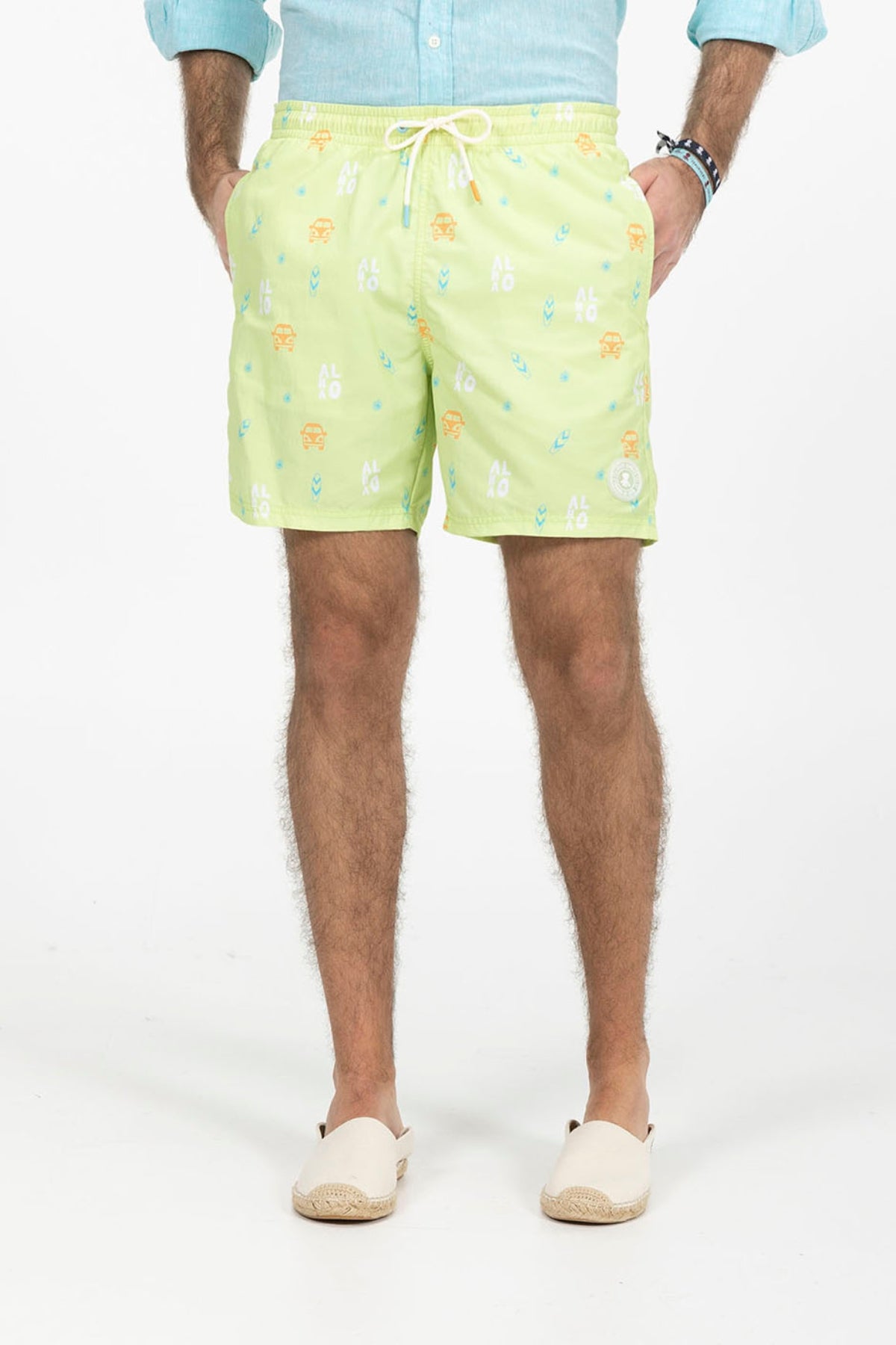 LIME GREEN ALOHA PRINTED SWIMSUIT