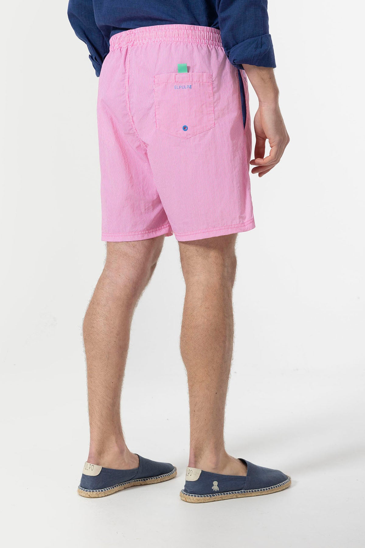 MICROTRIPE SWIMSUIT WITH CONTRASTING EMBROIDERED LOGO IN GUM PINK