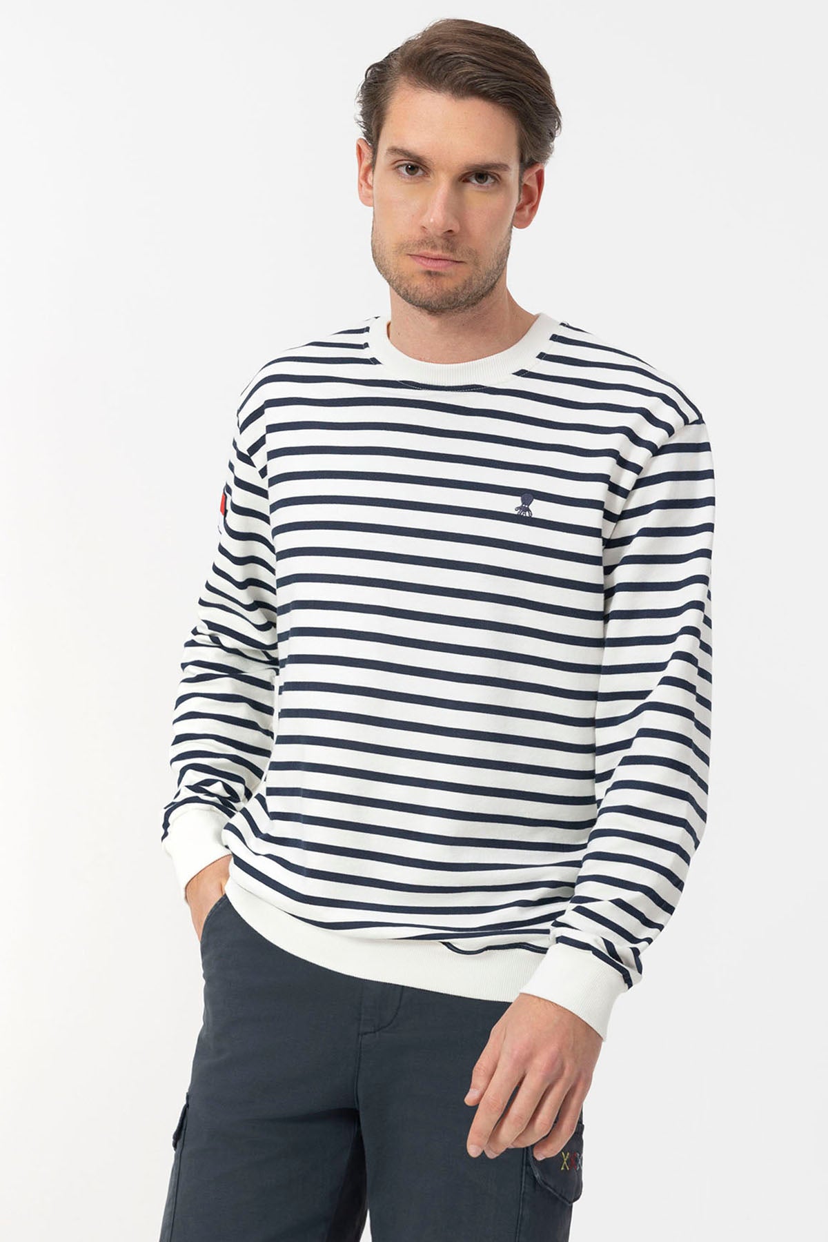 ELPULPO NAUTICAL STRIPED SWEATSHIRT IN PURE WHITE