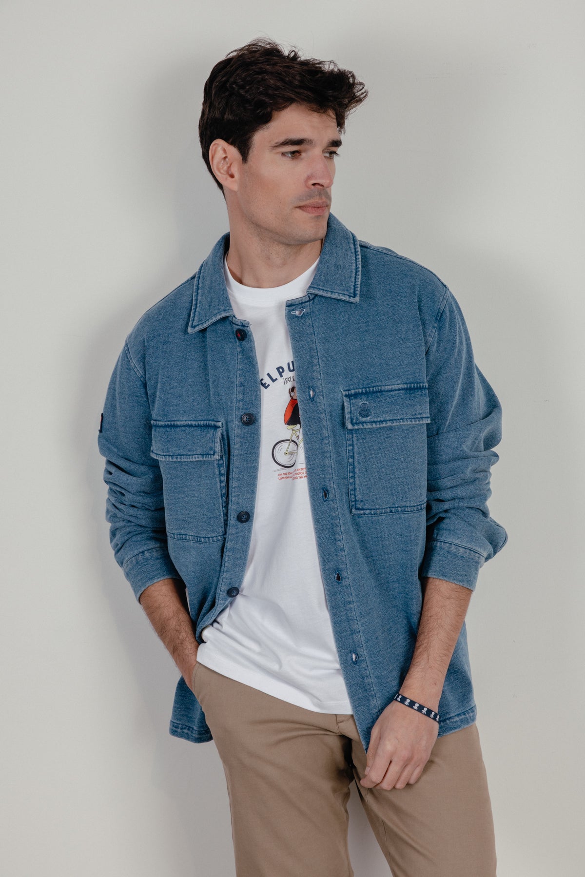 Sobrecamisa denim jersey dos bolsillos índigo