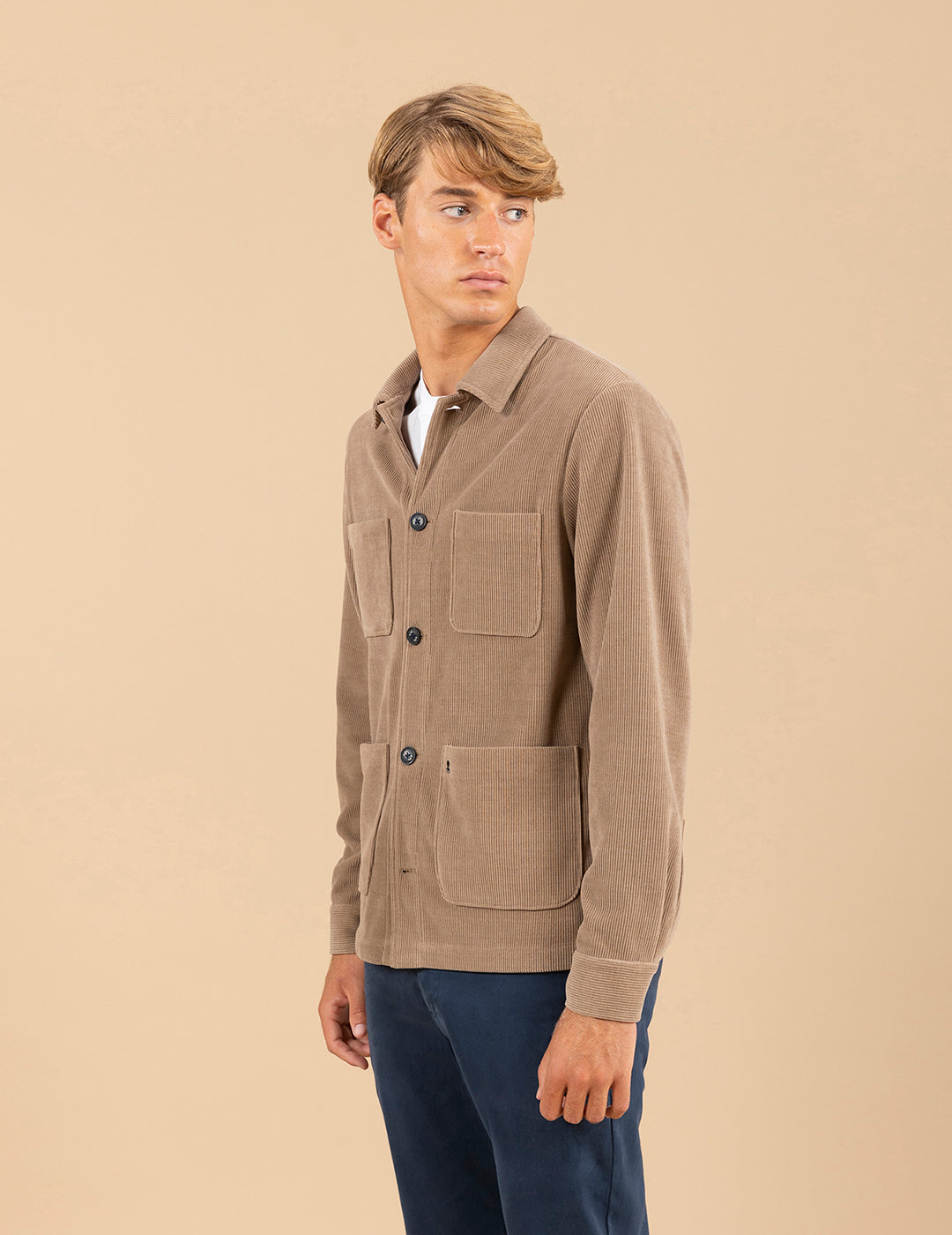 CAMEL RIBBED KNIT OVERSHIRT