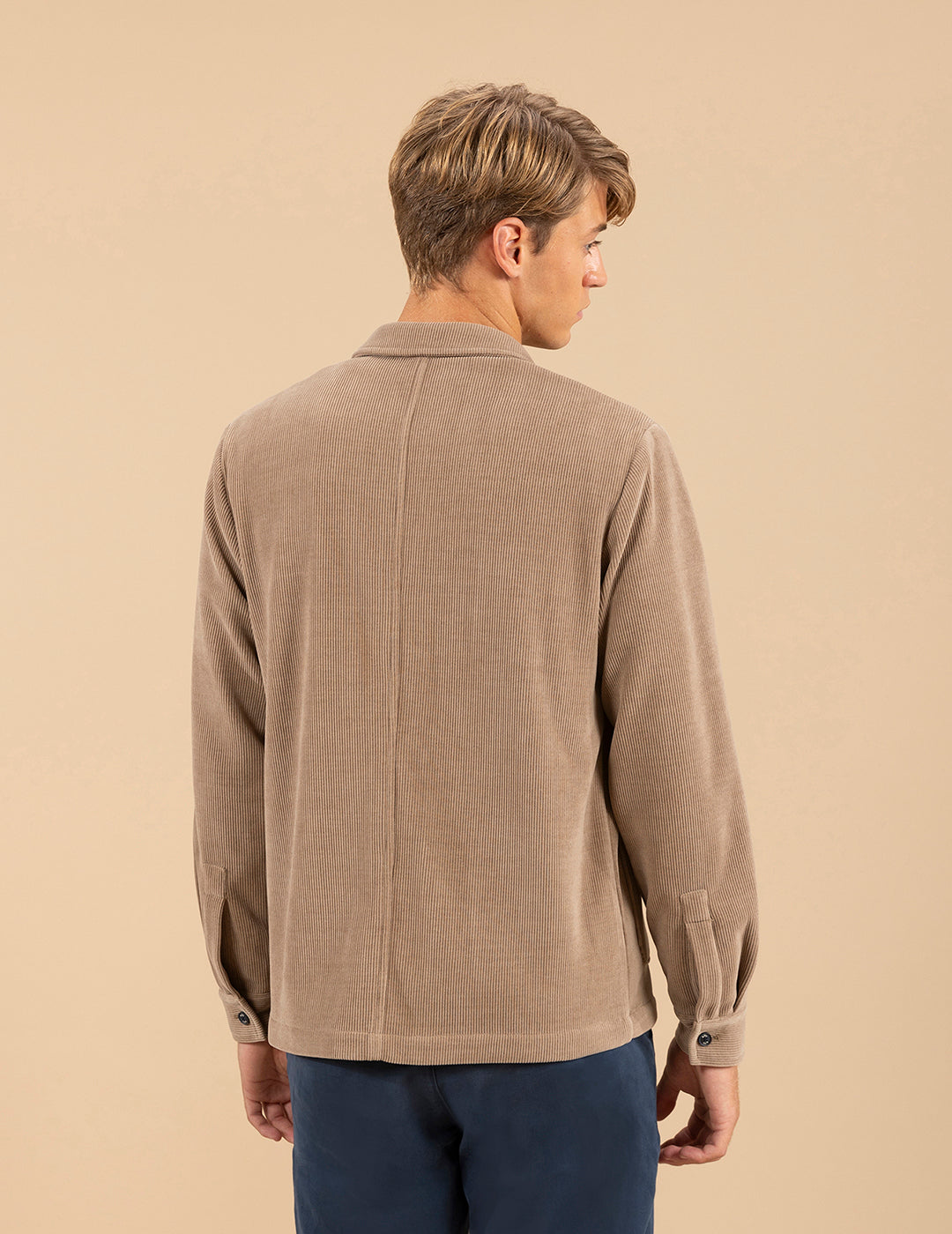 CAMEL RIBBED KNIT OVERSHIRT