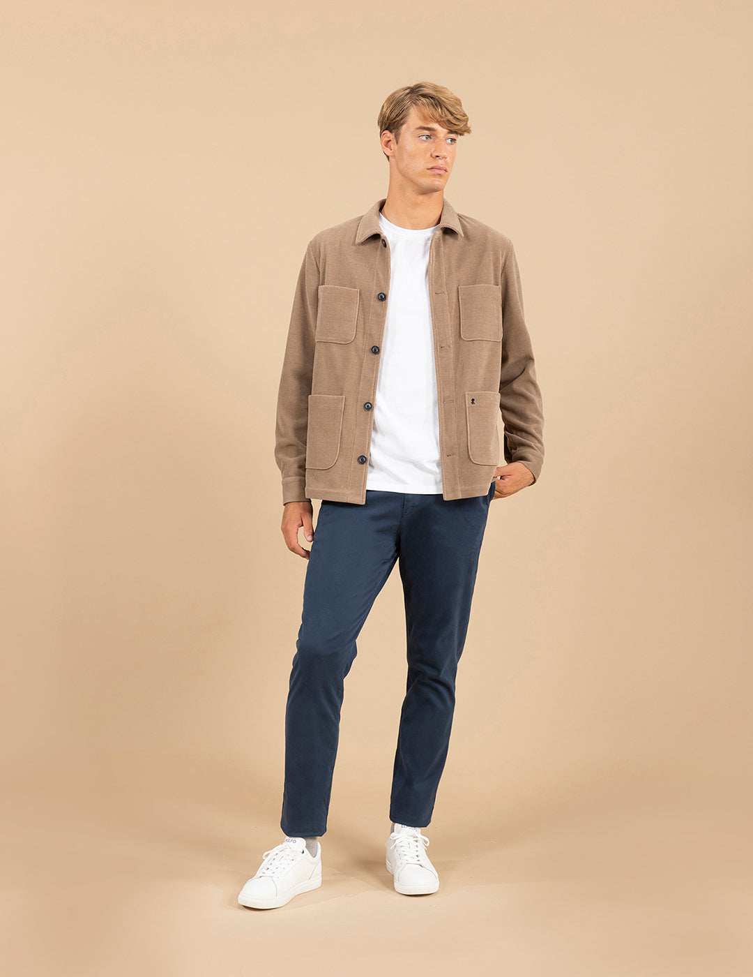 CAMEL RIBBED KNIT OVERSHIRT