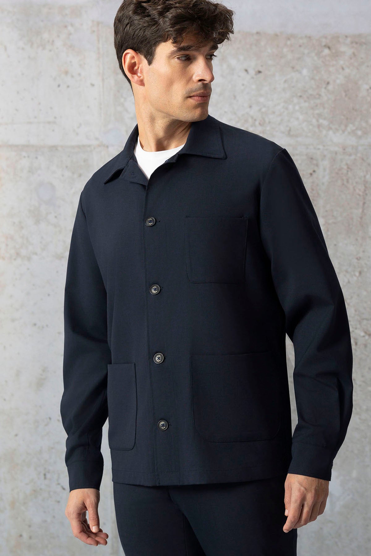 OVERSHIRT WITH NAVY BLUE WOOL