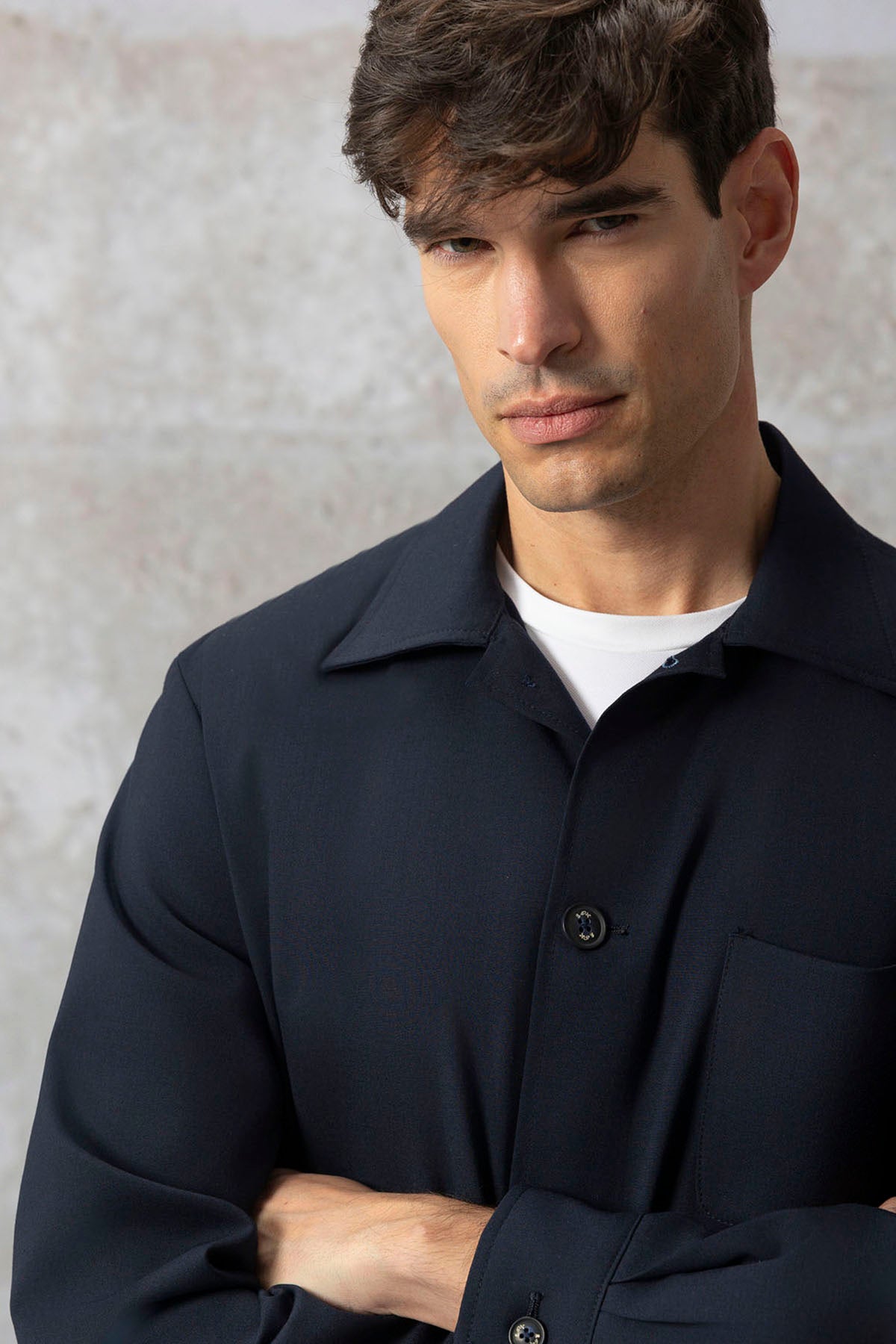 OVERSHIRT WITH NAVY BLUE WOOL