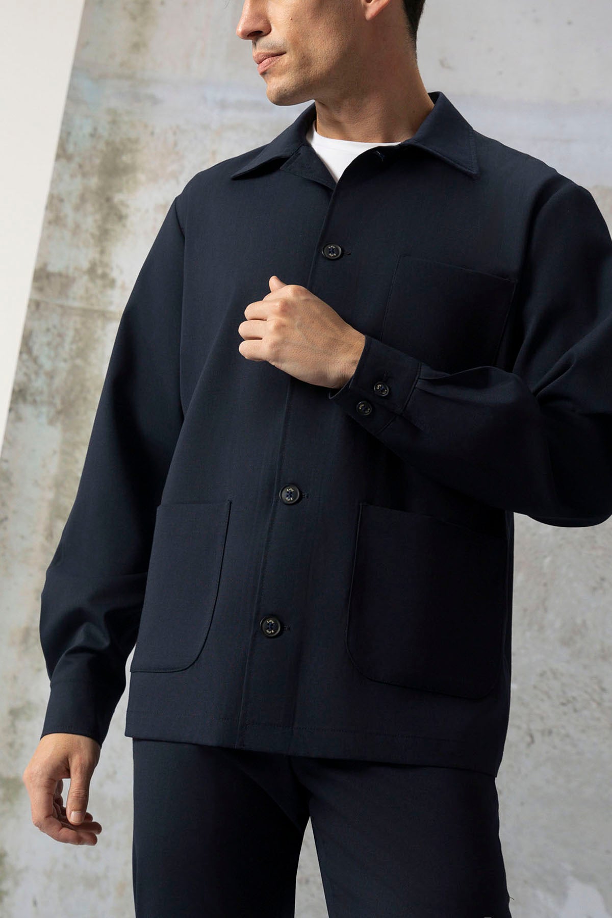 OVERSHIRT WITH NAVY BLUE WOOL