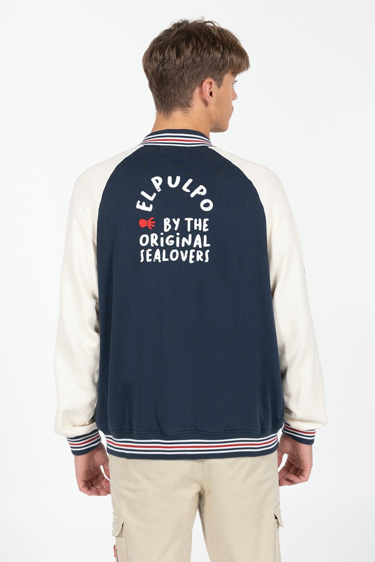 NAVY BLUE PRINTED VARSITY BOMBER JACKET