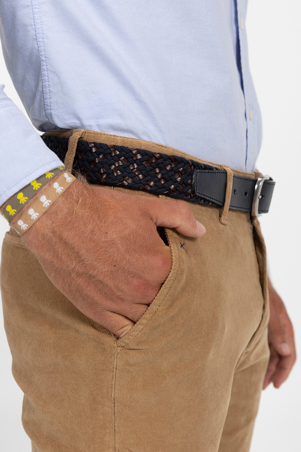 INDIGO LEATHER COMBINED BRAIDED BELT