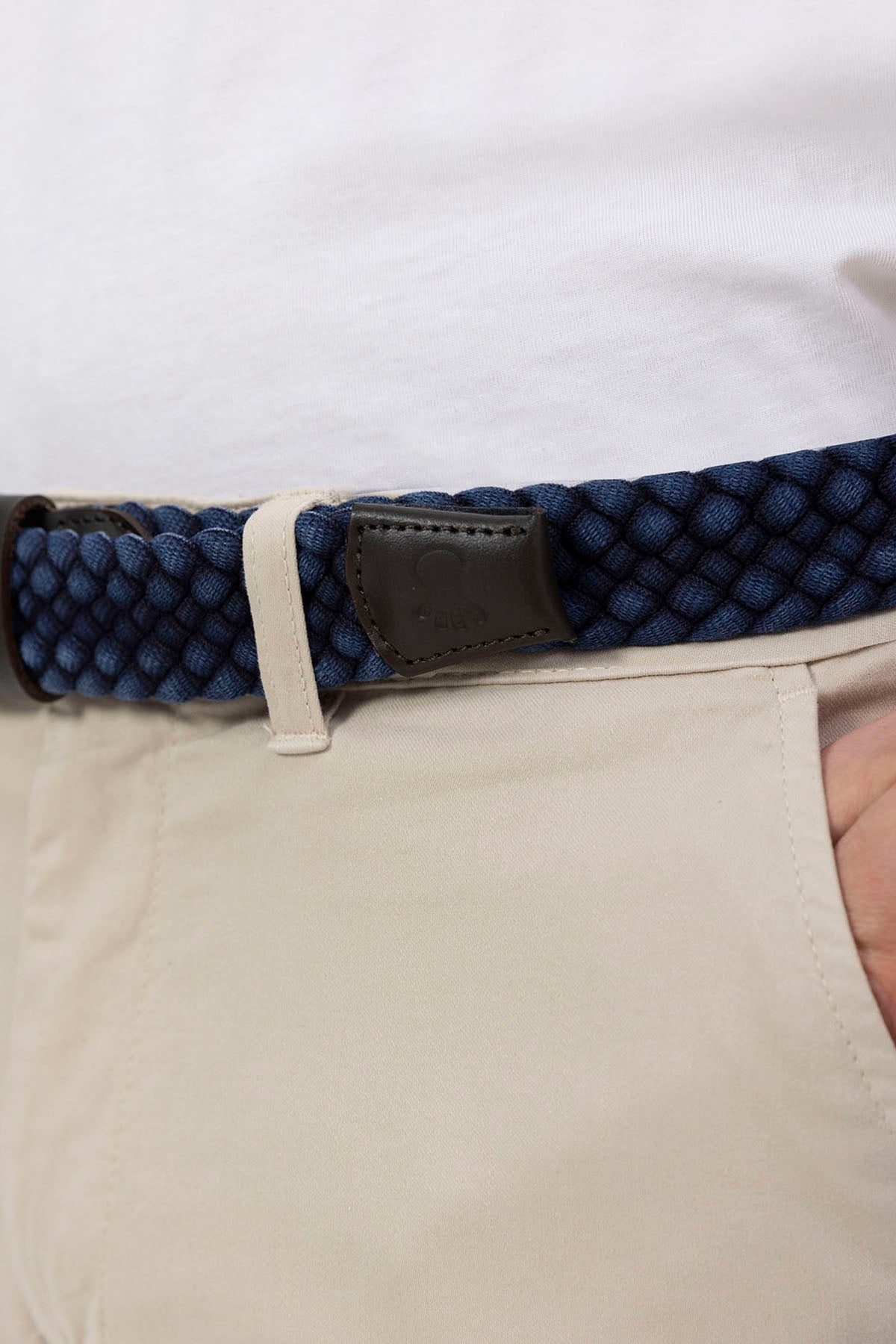 BRAIDED ELASTIC BELT AND INDIGO LEATHER