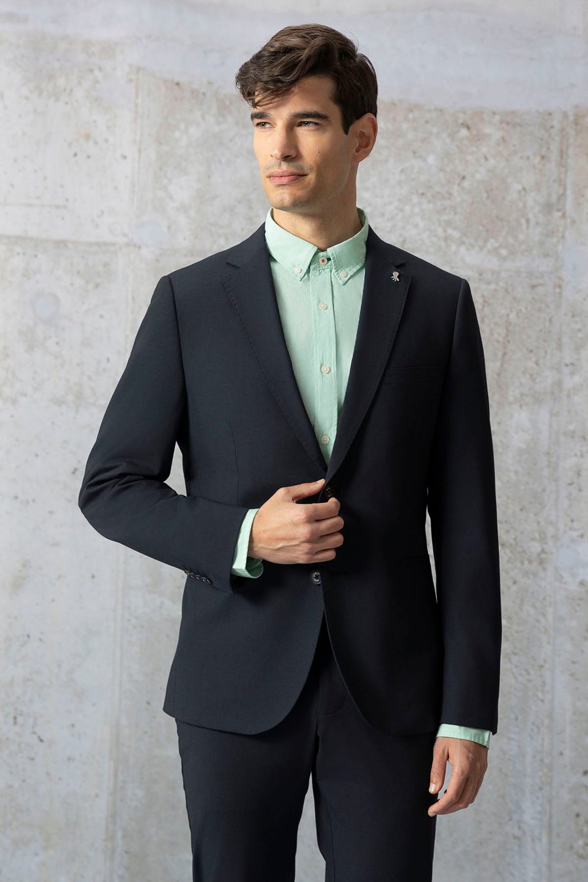 Navy blue comfort suit jacket