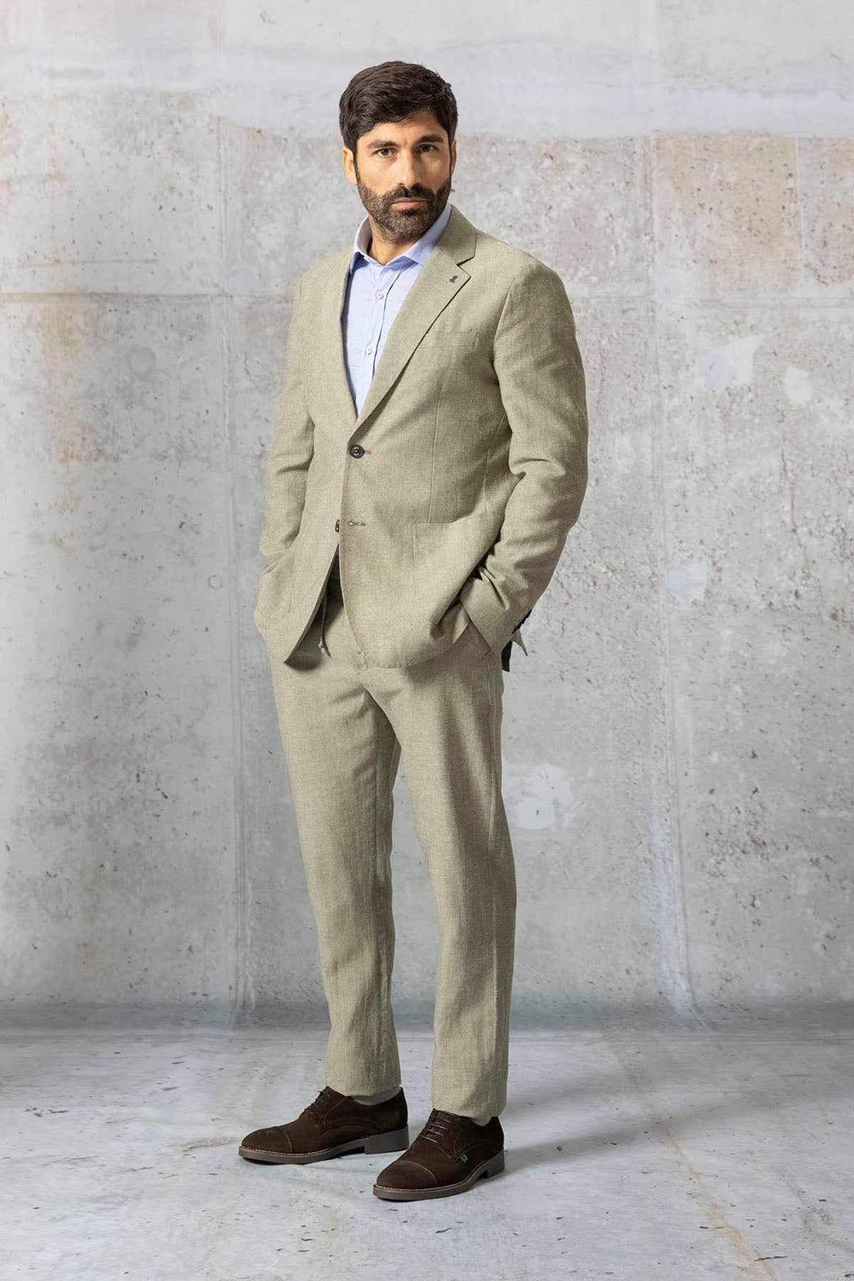 RELAXED BLAZER WITH DELAVÉ GREEN LINEN