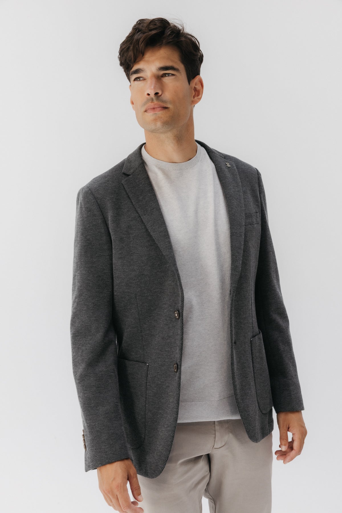 BLAZER DE MALHA JERSEY CINZA MÉDIO