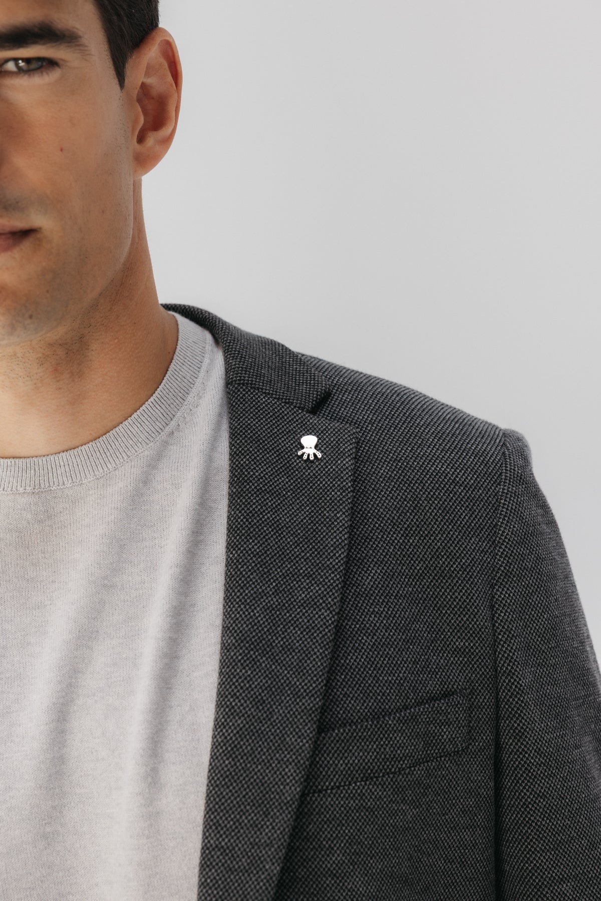 BLAZER DE MALHA JERSEY CINZA MÉDIO