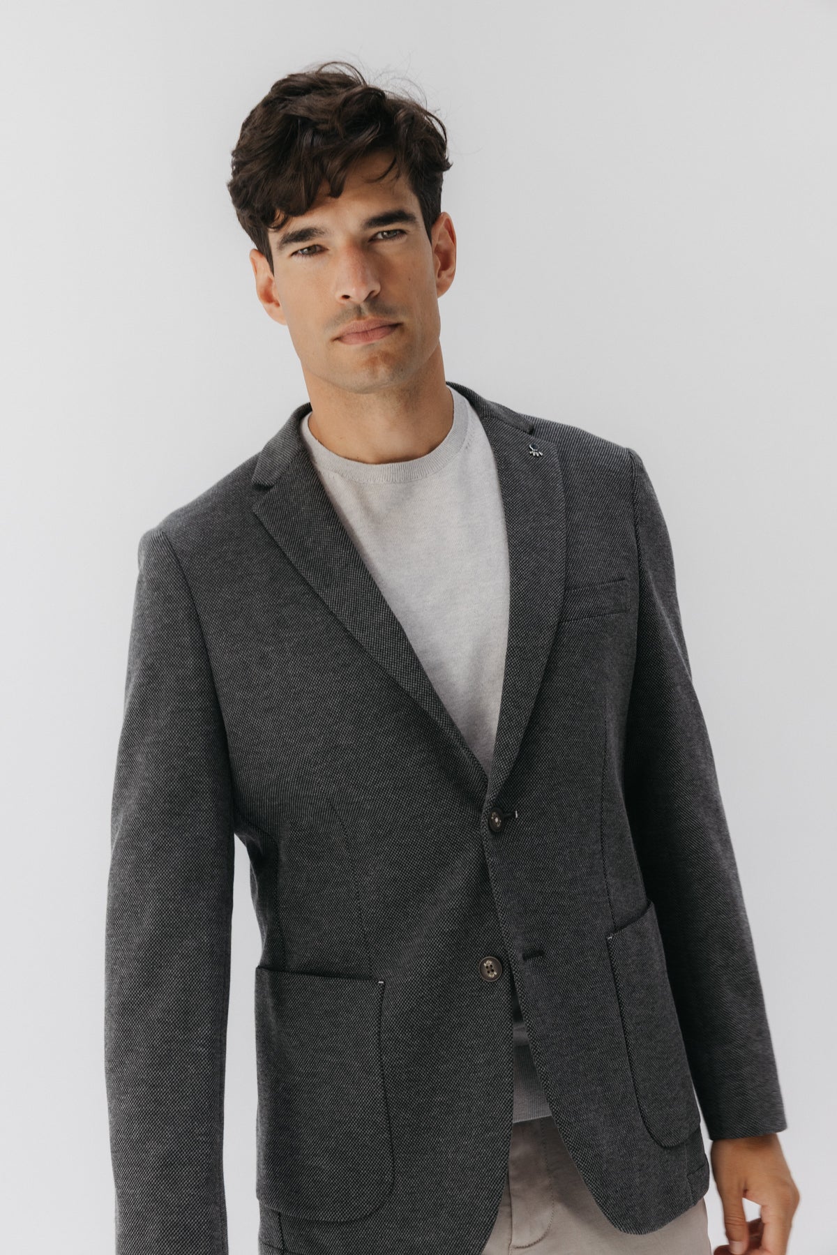 BLAZER DE MALHA JERSEY CINZA MÉDIO