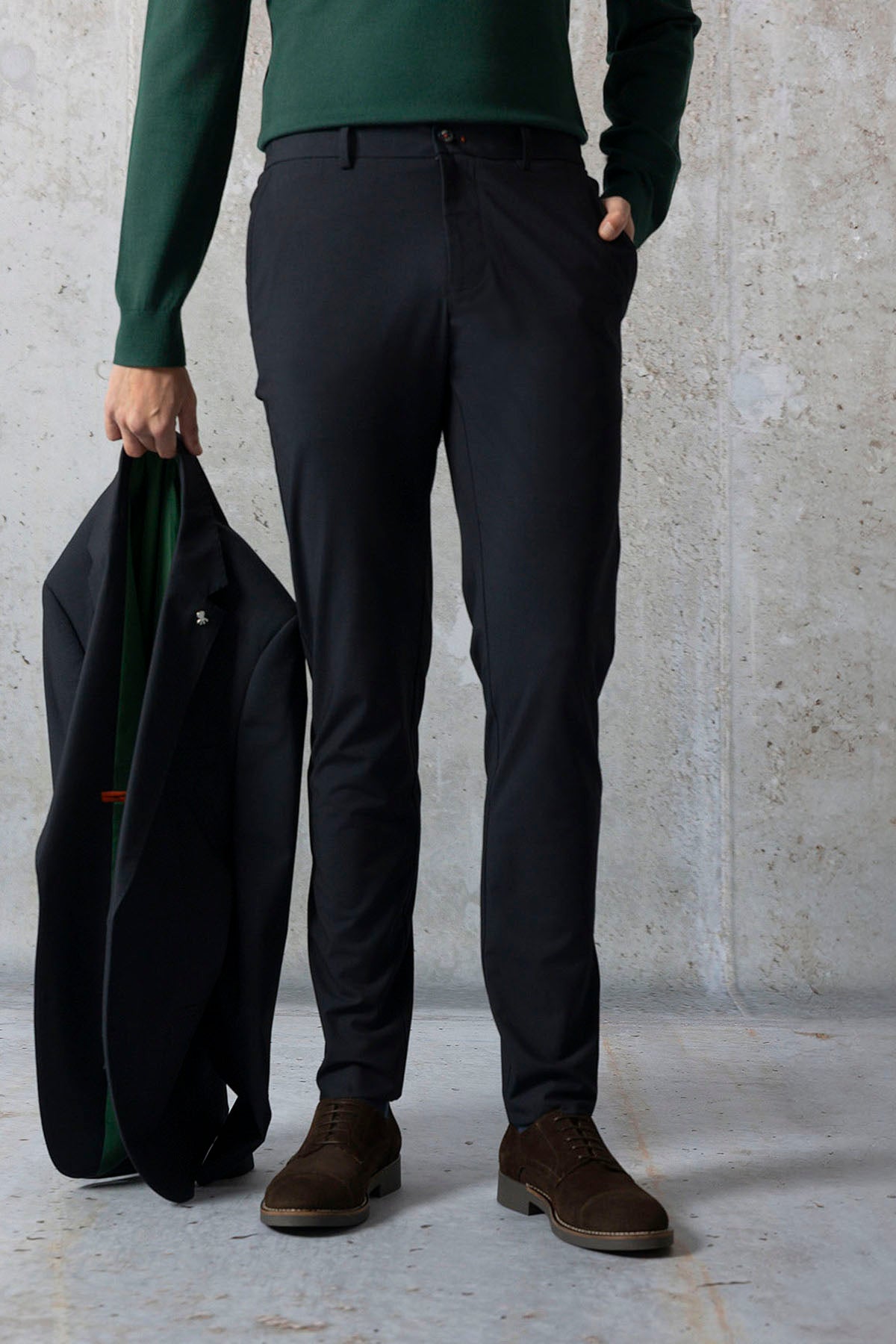 Navy blue comfort suit trousers