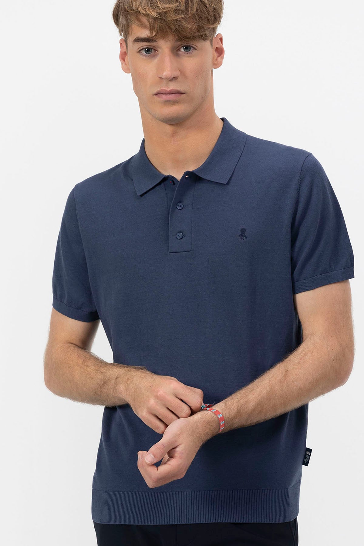 COBALT BLUE BASIC CREPE KNIT POLO SHIRT