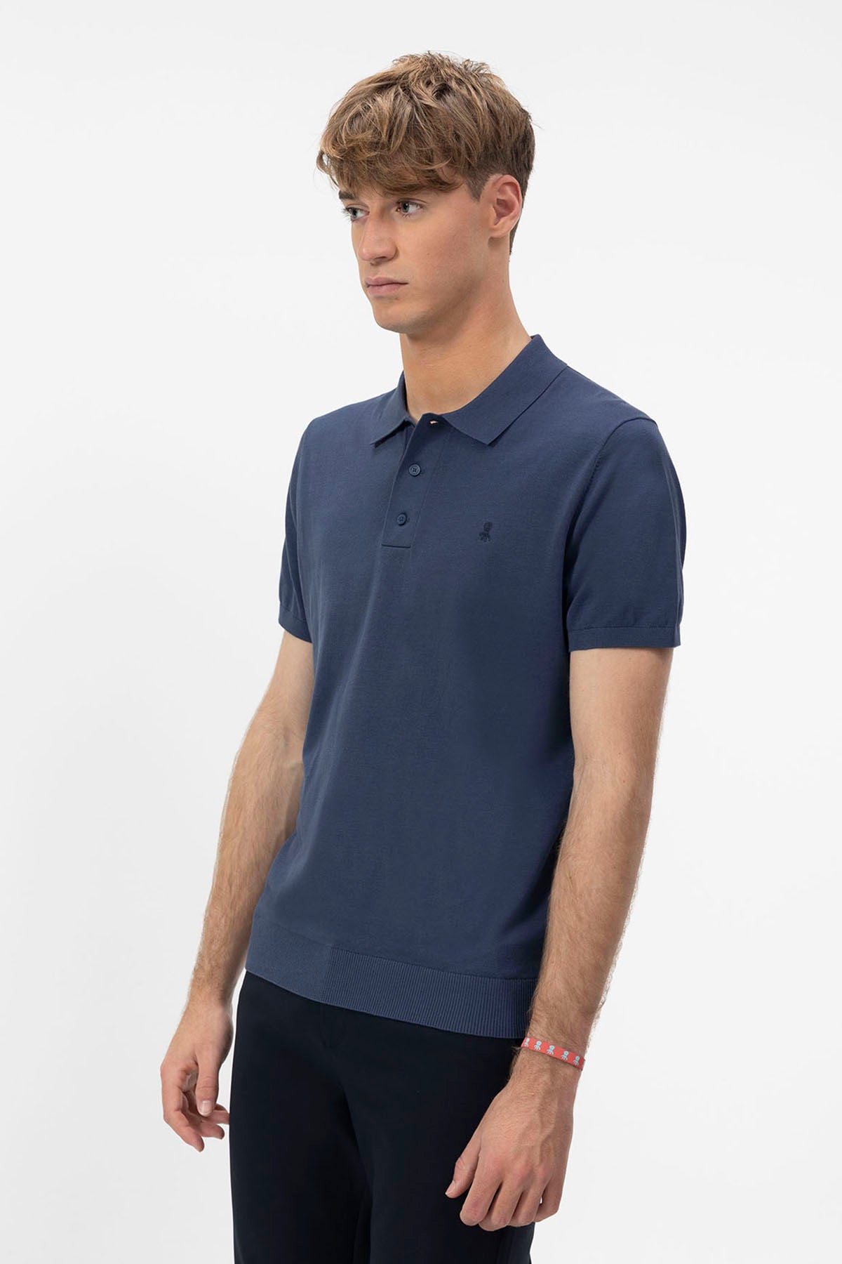 COBALT BLUE BASIC CREPE KNIT POLO SHIRT