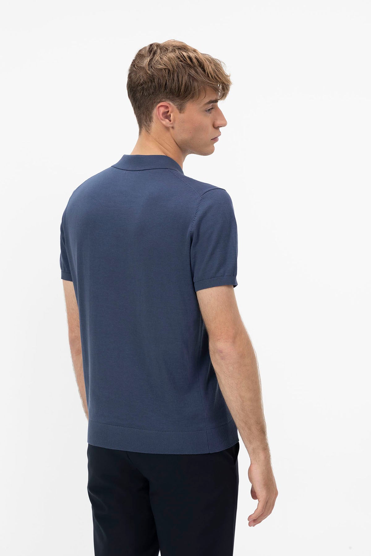 COBALT BLUE BASIC CREPE KNIT POLO SHIRT