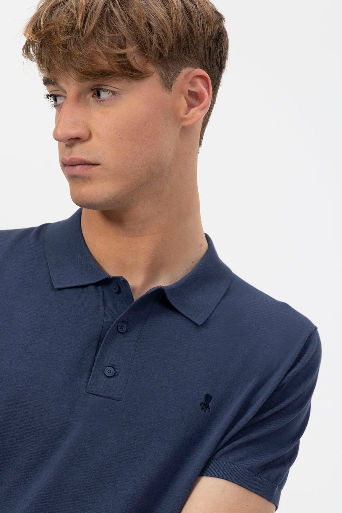 COBALT BLUE BASIC CREPE KNIT POLO SHIRT