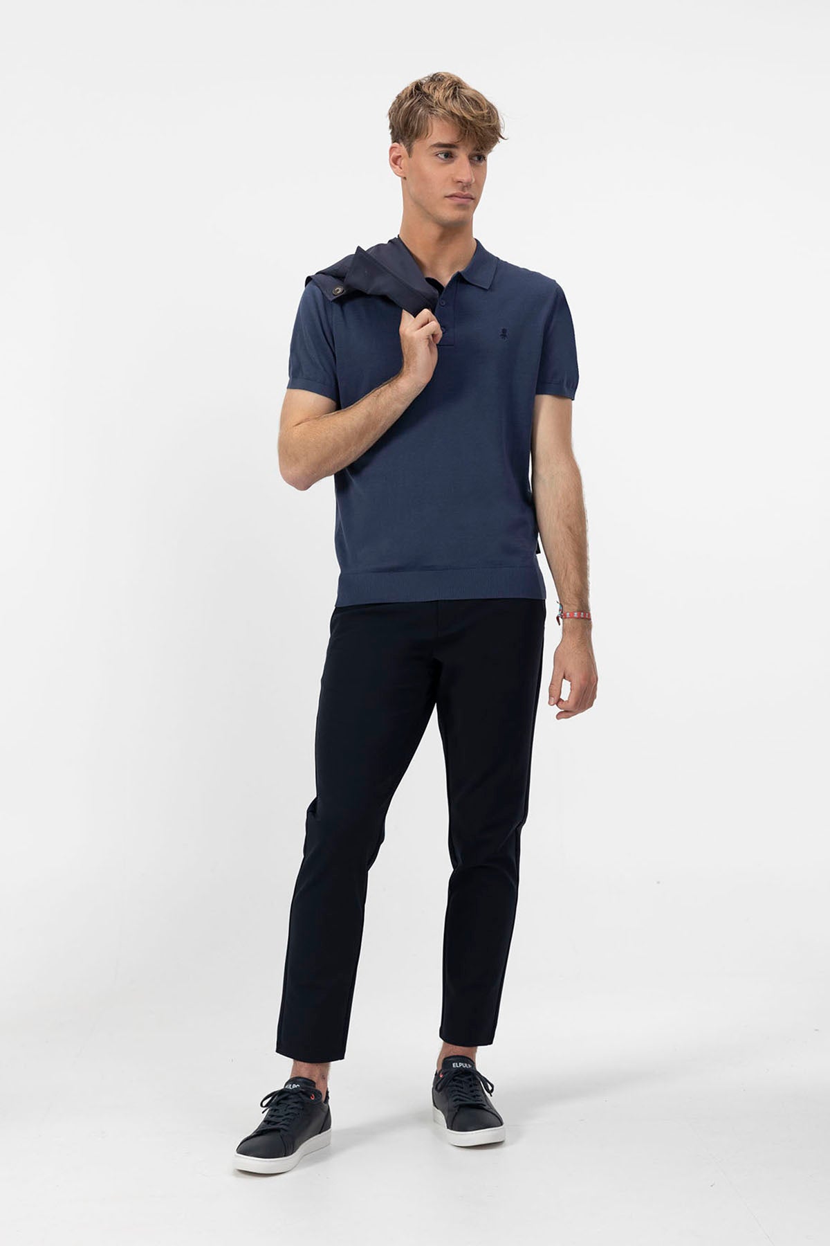 COBALT BLUE BASIC CREPE KNIT POLO SHIRT