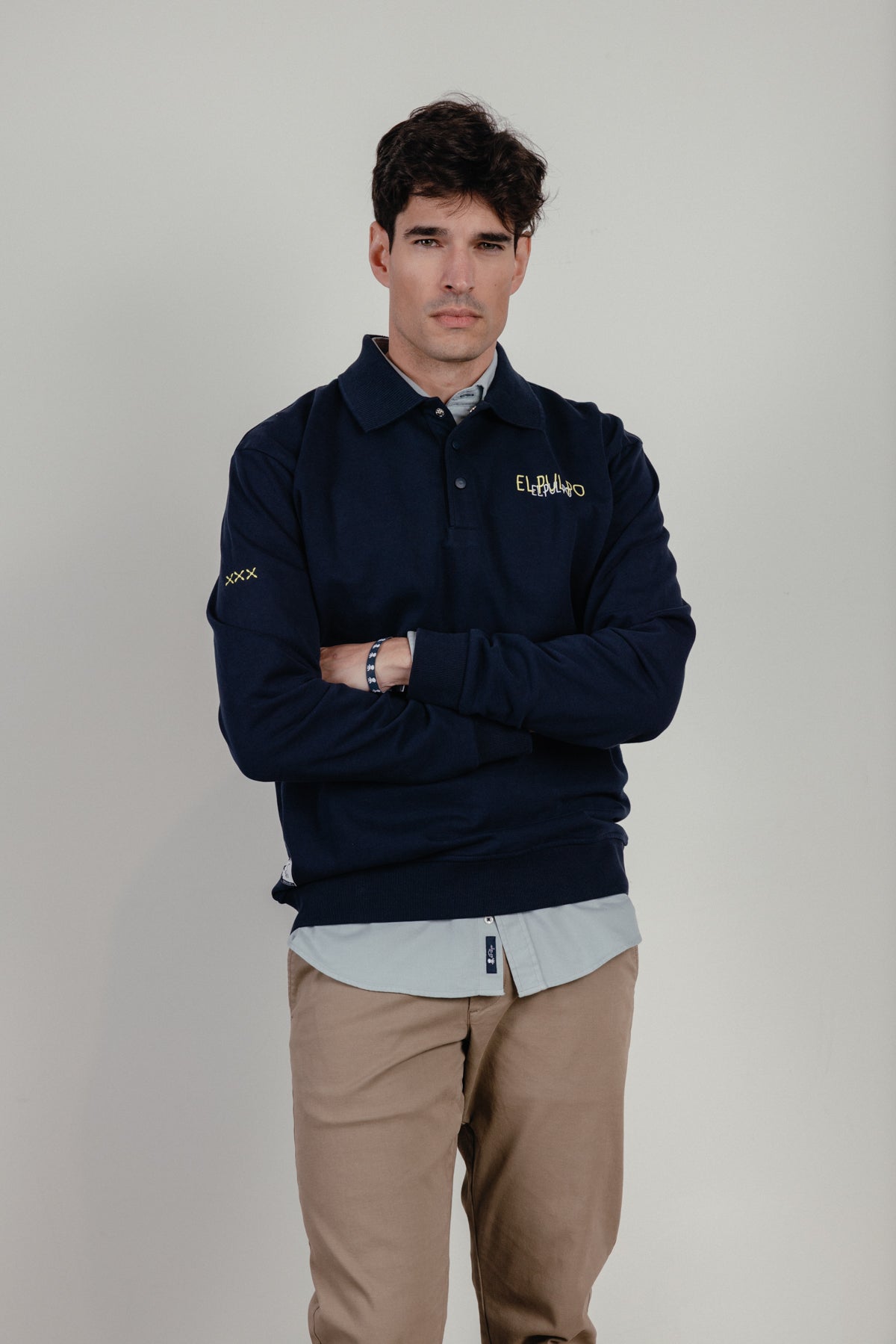 Sudadera unisex cuello rugby heavy cotton azul marino