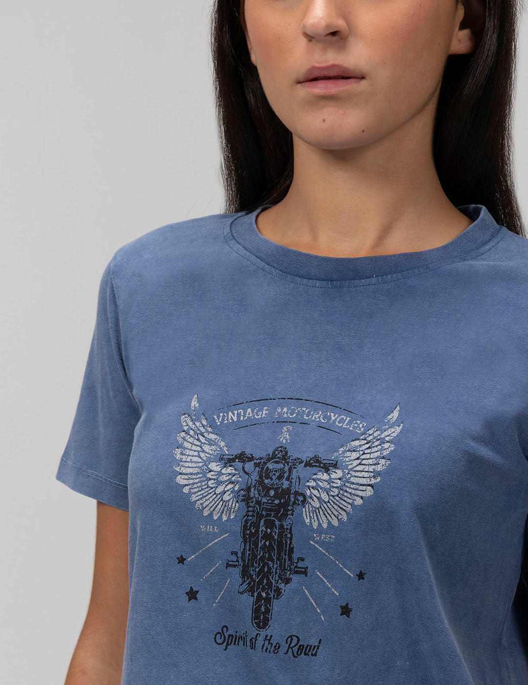 TEEN VINTAGE MOTORCYCLE INDIGO DELAVE T-SHIRT