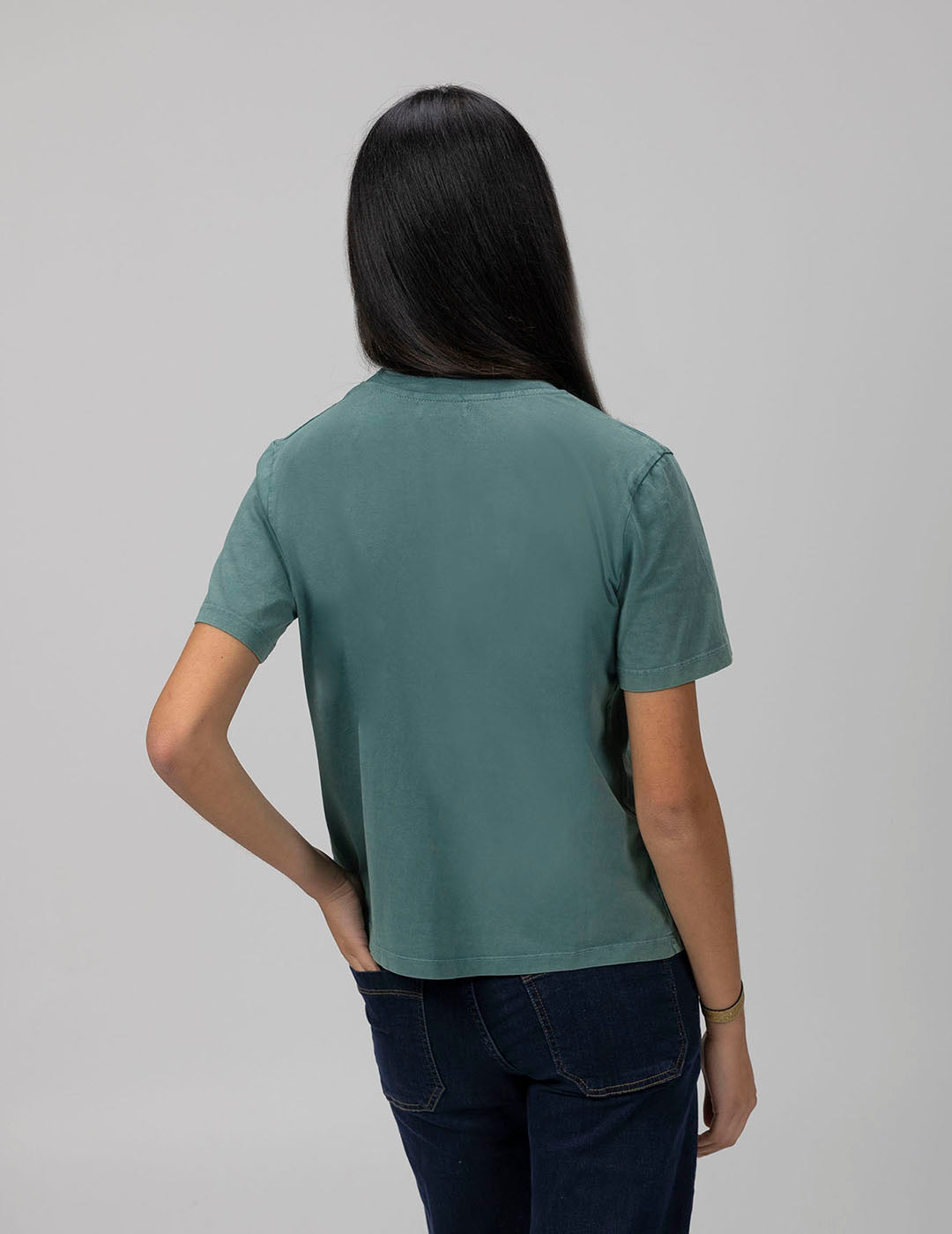 TEEN BASIC WASHED T-SHIRT WITH BOTTLE GREEN LOGO