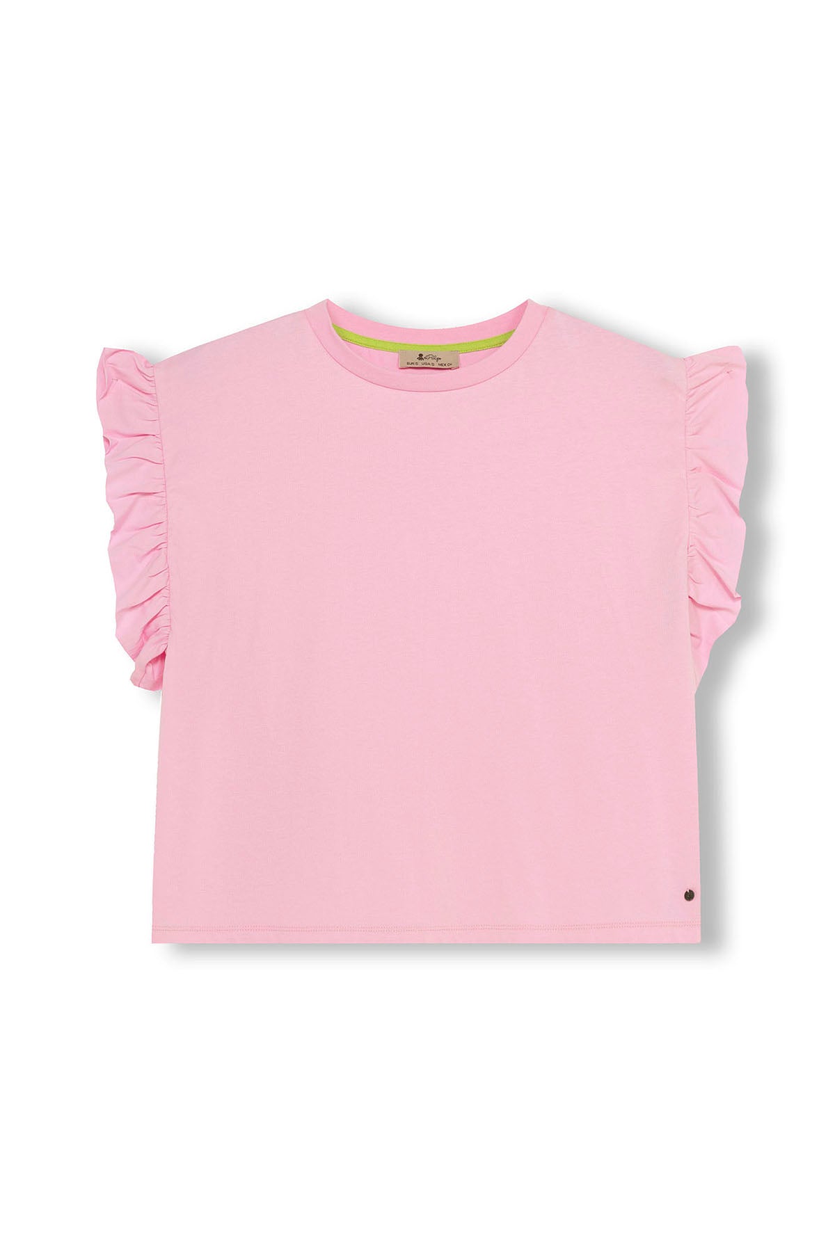 CAMISETA TEEN MANGA VOLANTES ROSA CLARO
